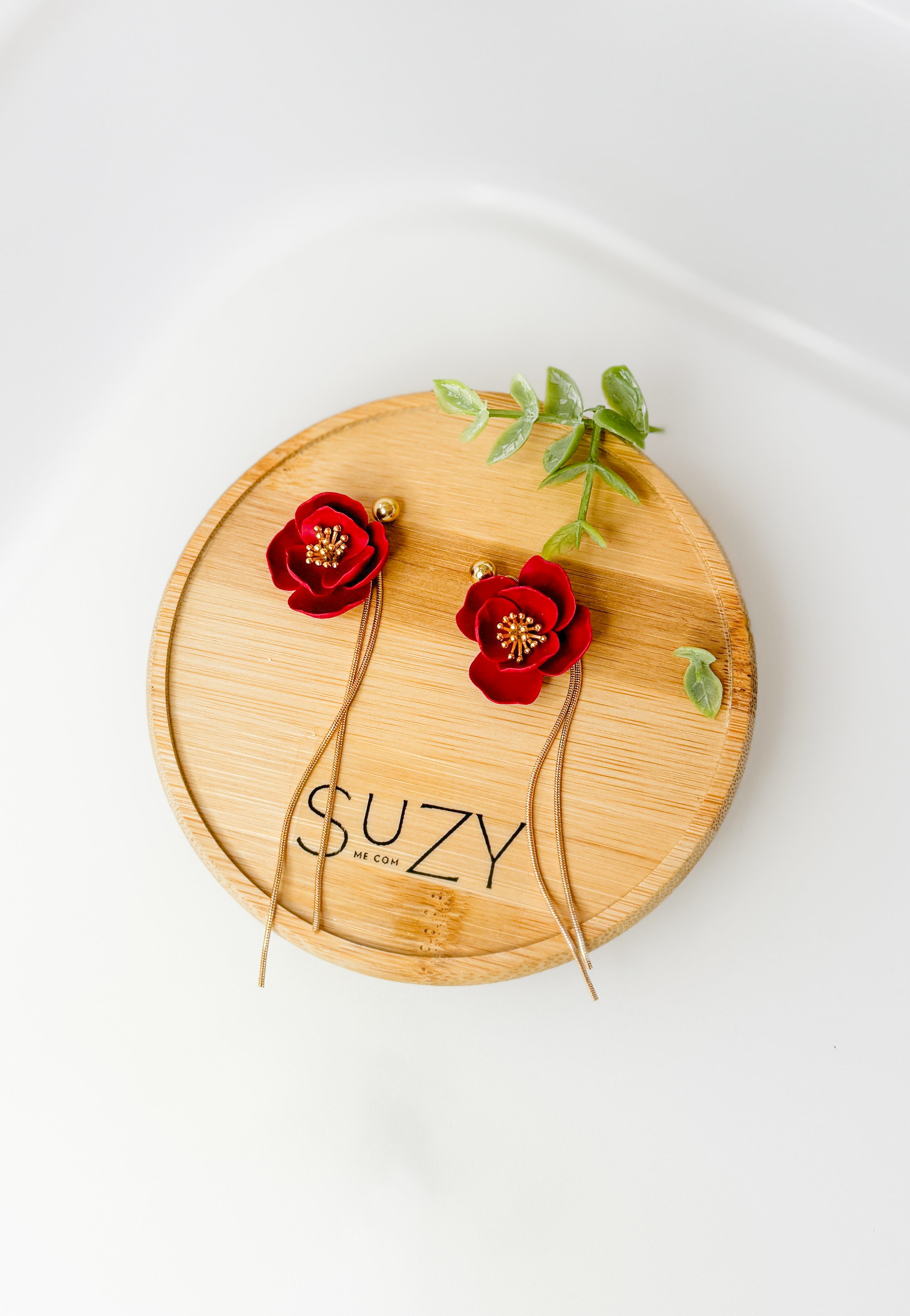 Delicate Red Flower With Gold Dangles, Lightweight Handmade Jewelry, Boutique Gift for Her