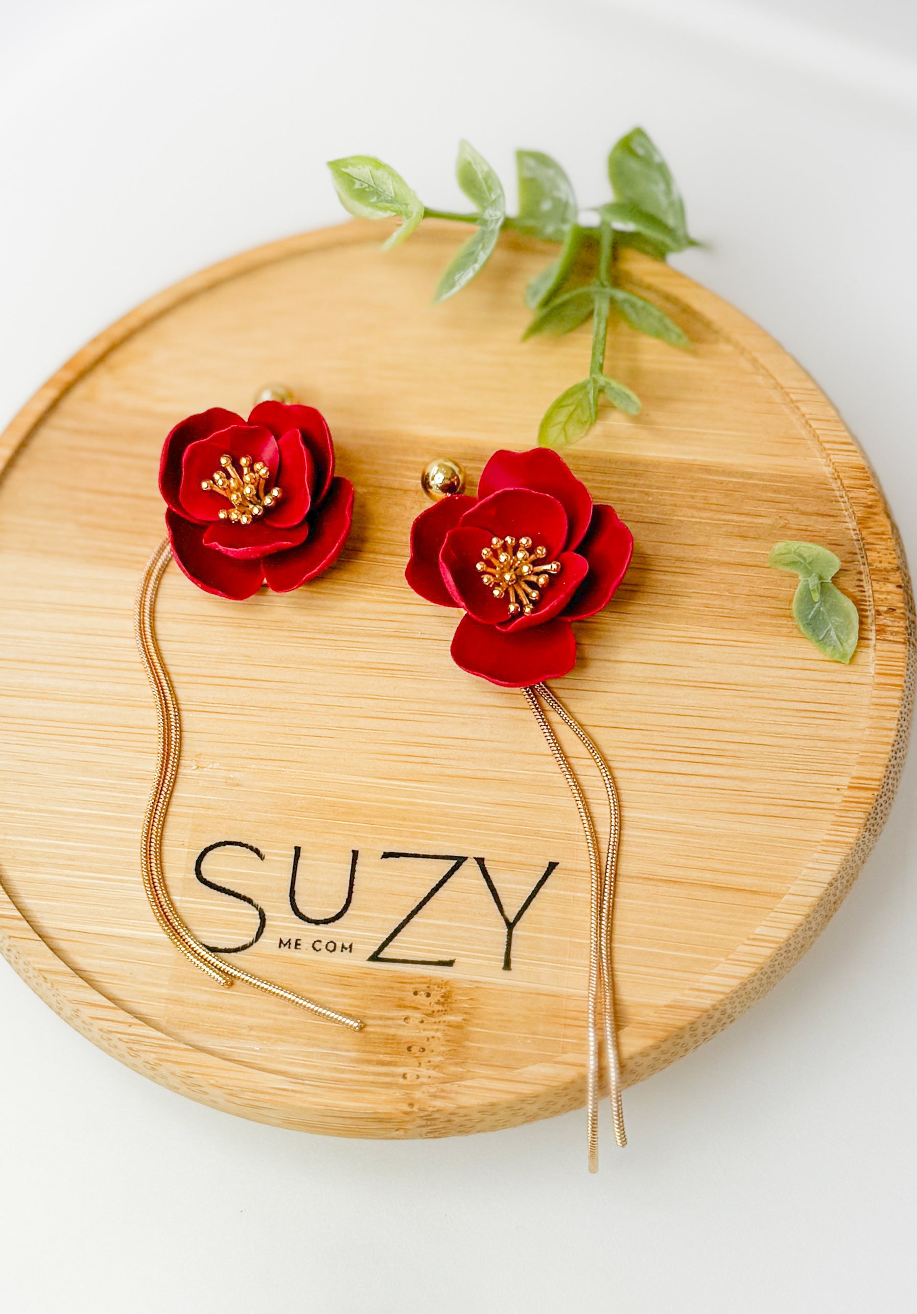 Delicate Red Flower With Gold Dangles, Lightweight Handmade Jewelry, Boutique Gift for Her