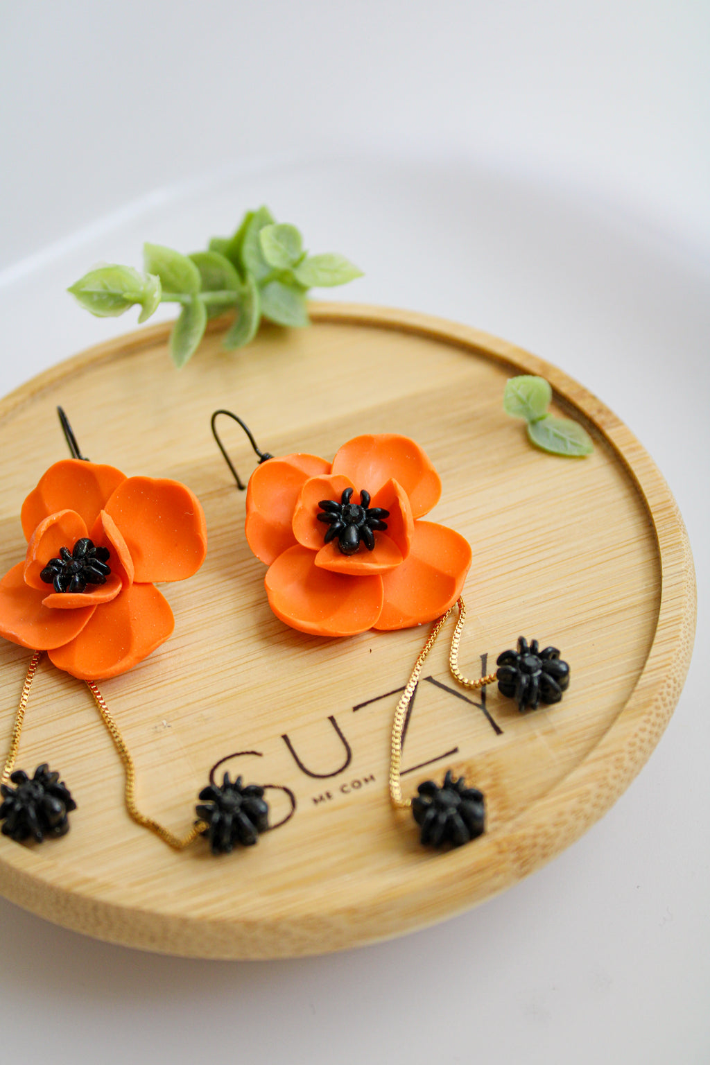 LH7 Floral Spider Earrings – Cute Halloween Polymer Clay Lightweight Orange Dangle Earrings | Hypoallergenic Stainless Steel | Gift for Her | Boutique.