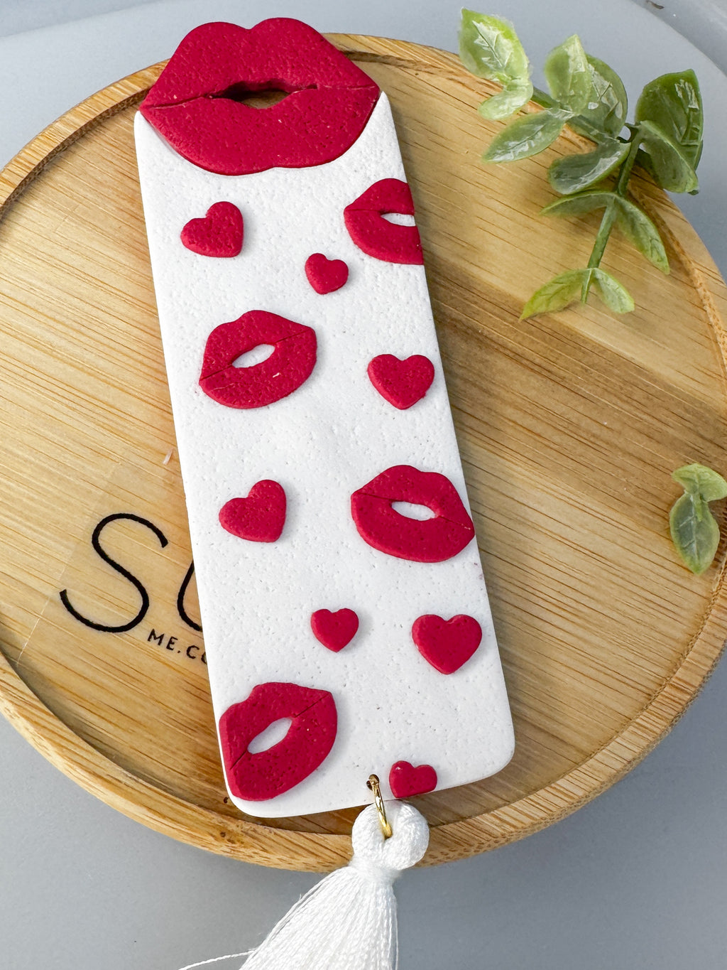 L12 Heart Inspired Bookmark, Handmade Polymer Clay Jewelry, White, Red