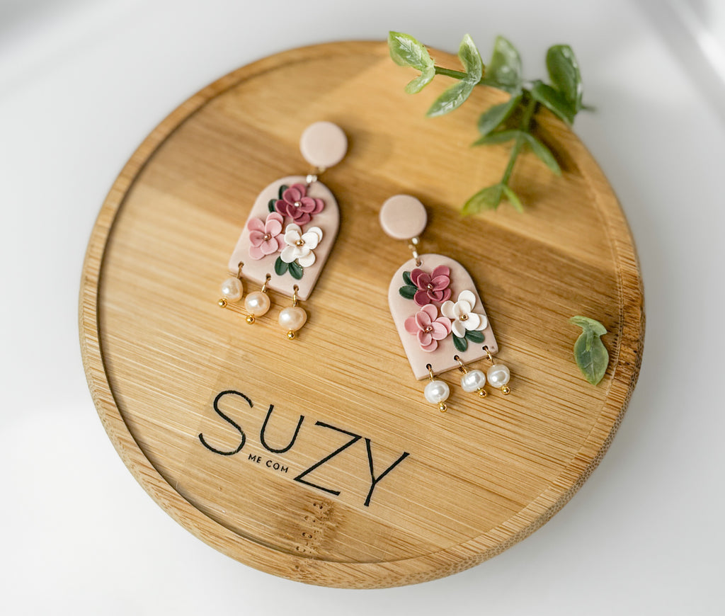 RV1 Blush Garden Floral Earrings – Lightweight Statement Jewelry, Boutique Gift for Her
