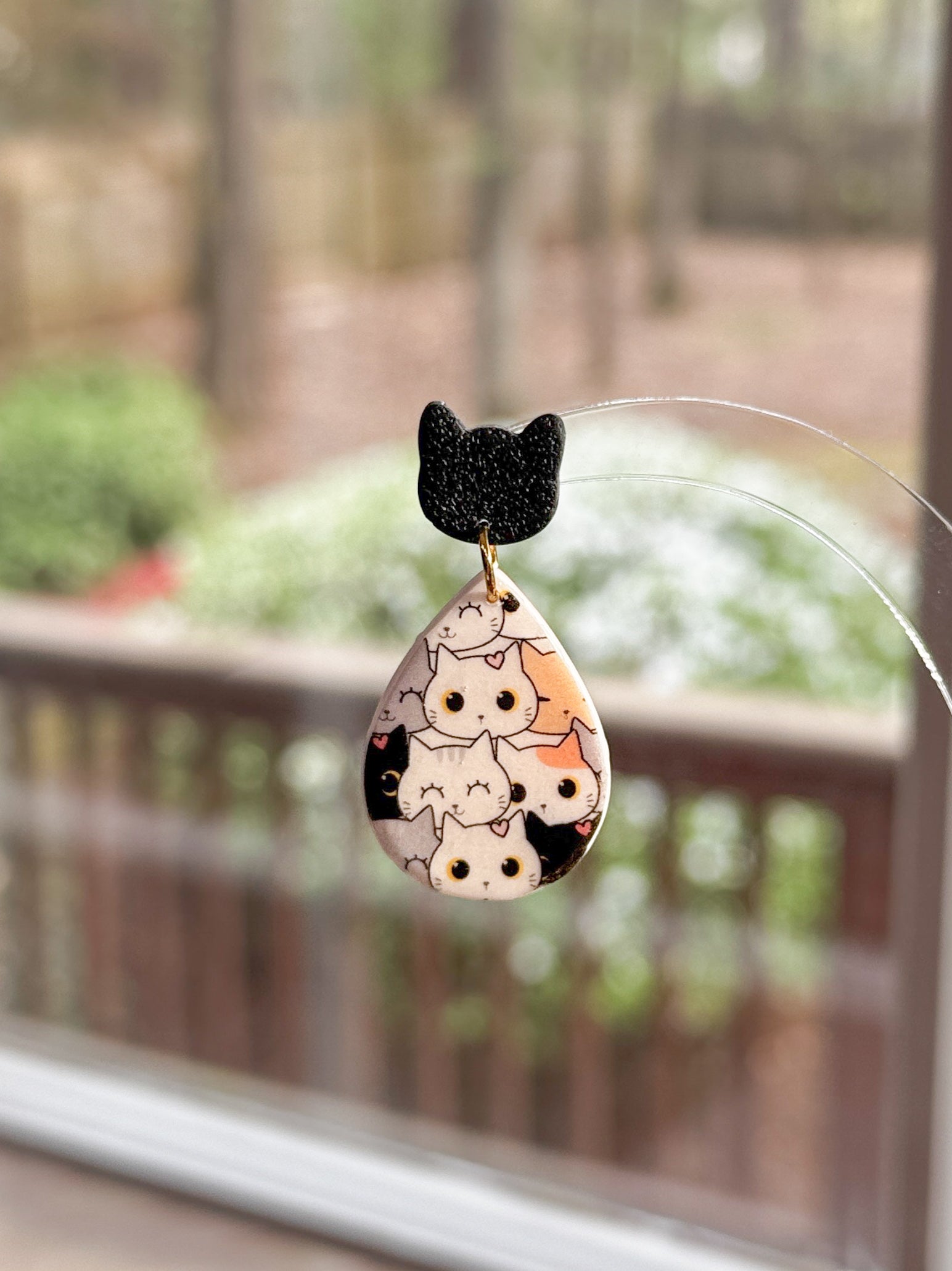 CL2 Cat Lover Jewelry, Cat Earrings, Handmade Polymer Clay Earrings, Cute Animal Lover Gift, Gold