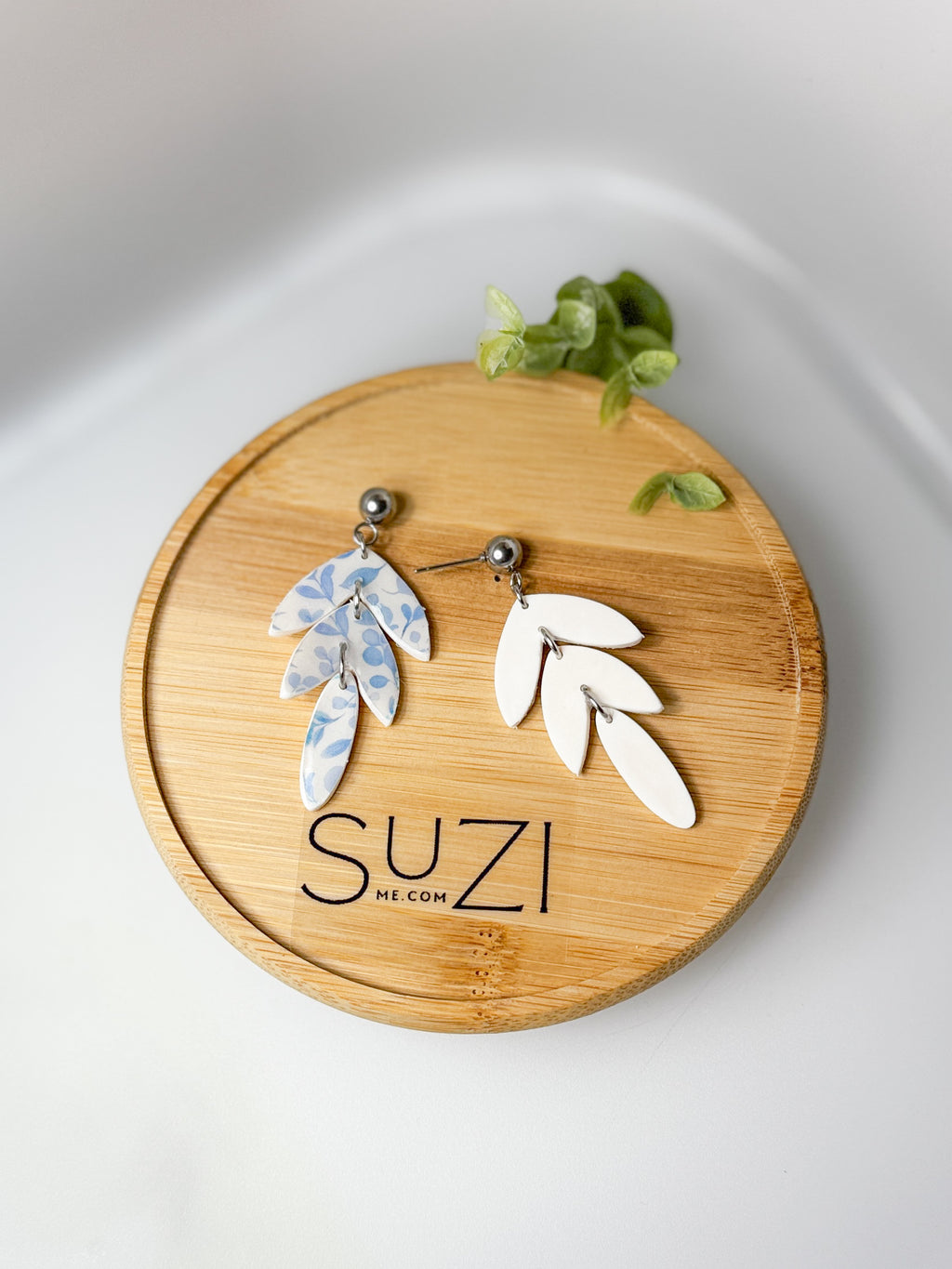 Elegant Blue Leaf Drop Earrings, Triple Dangle Design, Lightweight Polymer Clay Jewelry