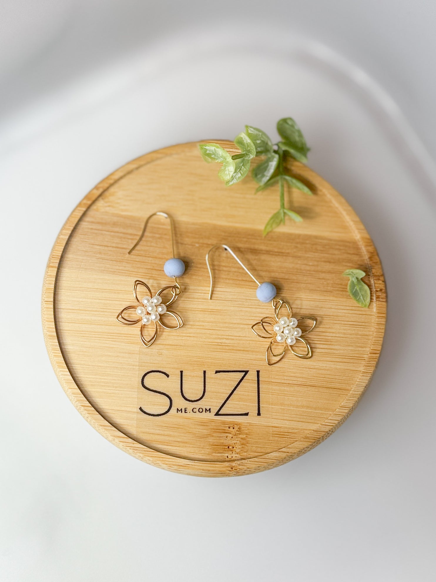 J9 Dove Blue Floral Clay Earrings – Lightweight Bridal & Spring Statement Earrings