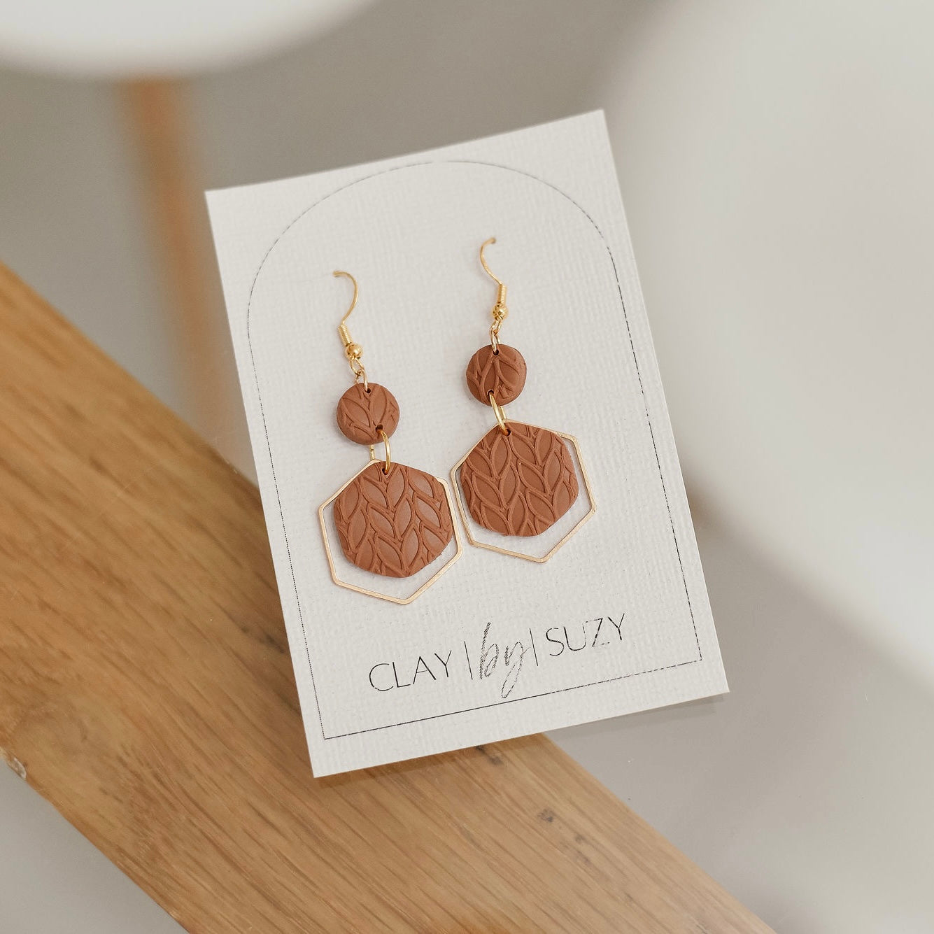 BH4 Boho Dangle Earrings – Neutral Earth Tone Polymer Clay Jewelry – Brown Caramel Burnt Orange Statement Earrings – Lightweight Handmade