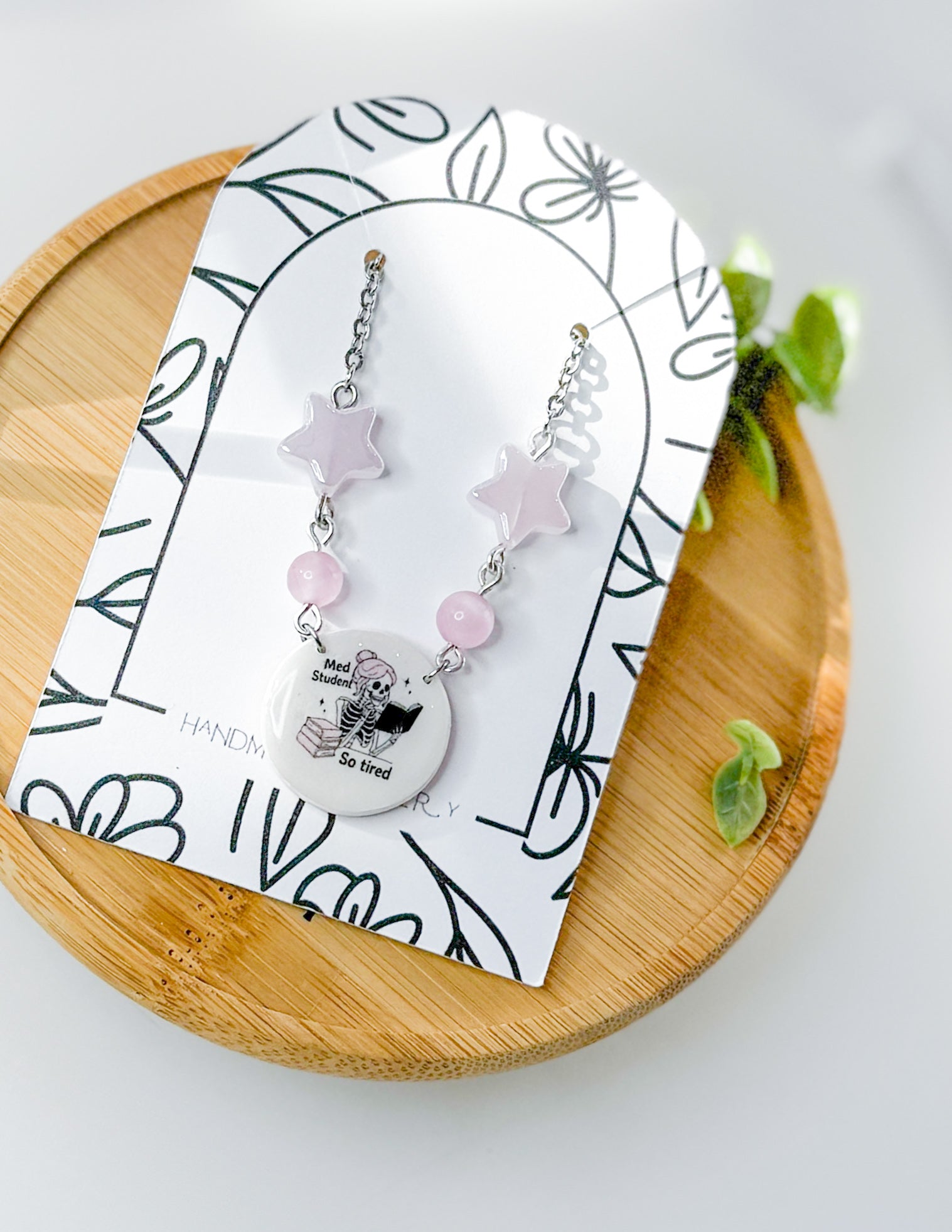 Med Student Gift idea, Skeleton Tired Medical Student Polymer Clay earrings, Handmade Lightweight, Pink and White