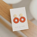 BH3 Boho Dangle Earrings – Neutral Earth Tone Polymer Clay Jewelry – Brown Caramel Burnt Orange Statement Earrings – Lightweight Handmade