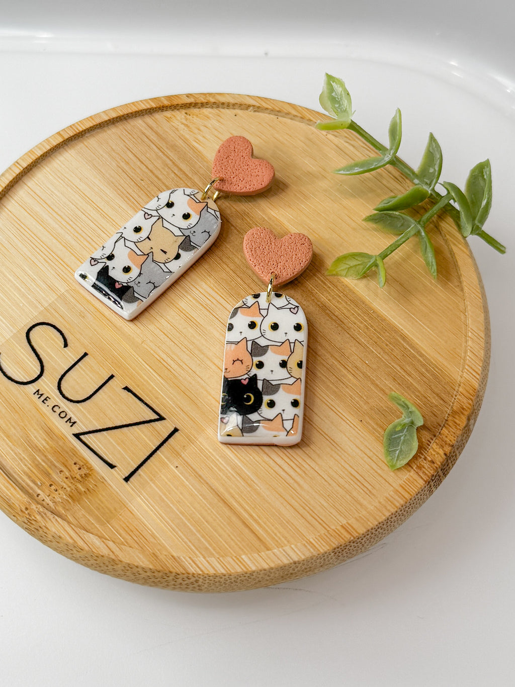 CL4 Cat Lover Jewelry, Cat Earrings, Handmade Polymer Clay Earrings, Cute Animal Lover Gift, Gold