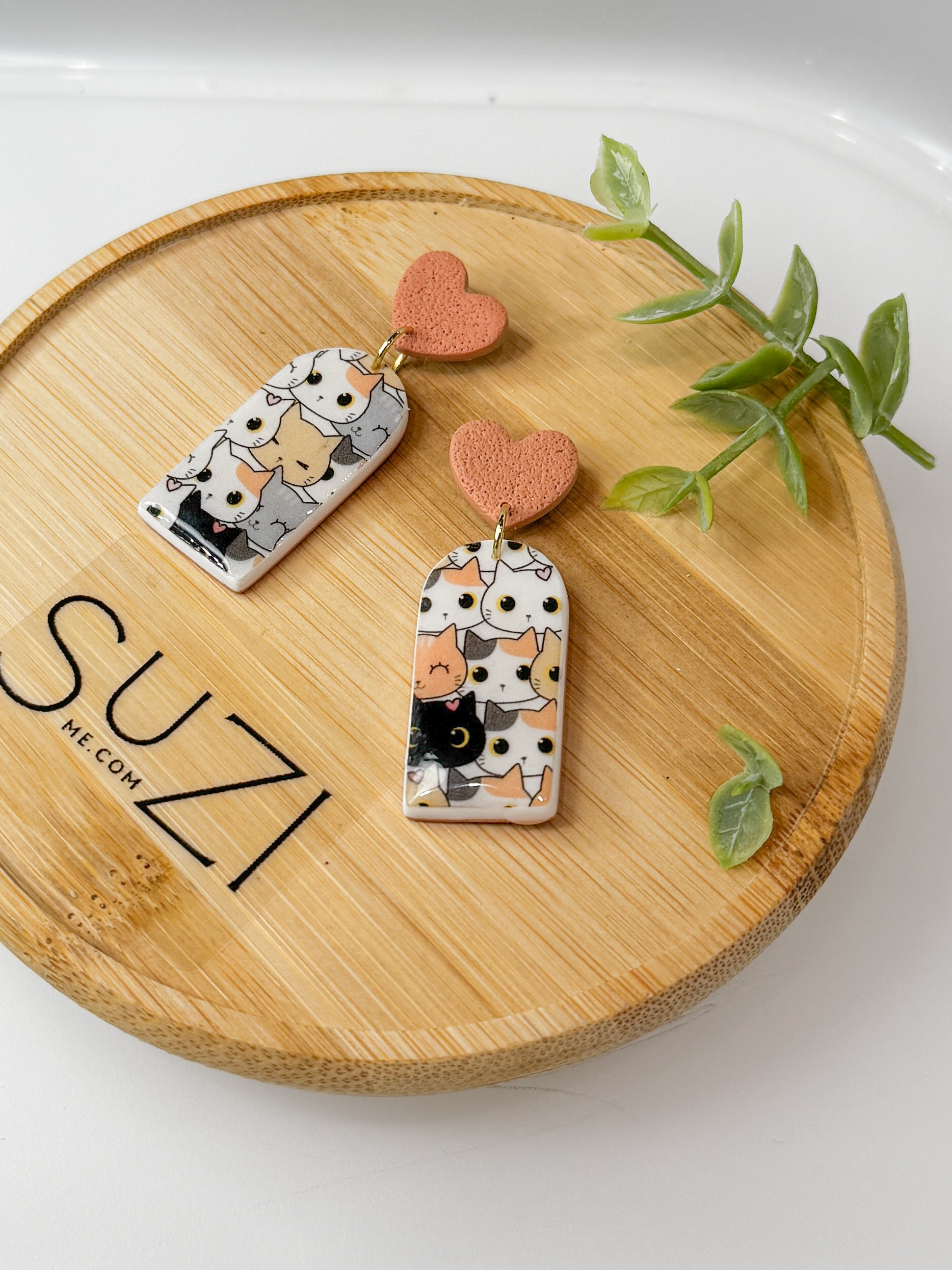 CL4 Cat Lover Jewelry, Cat Earrings, Handmade Polymer Clay Earrings, Cute Animal Lover Gift, Gold