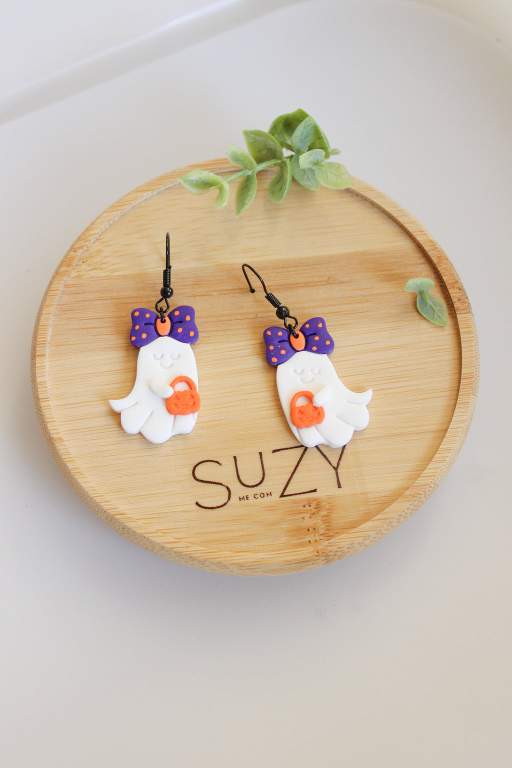 LH1 Ghost Bow Earrings – Cute Halloween Polymer Clay Lightweight Dangle Earrings | Hypoallergenic Stainless Steel | Gift for Her | Boutique