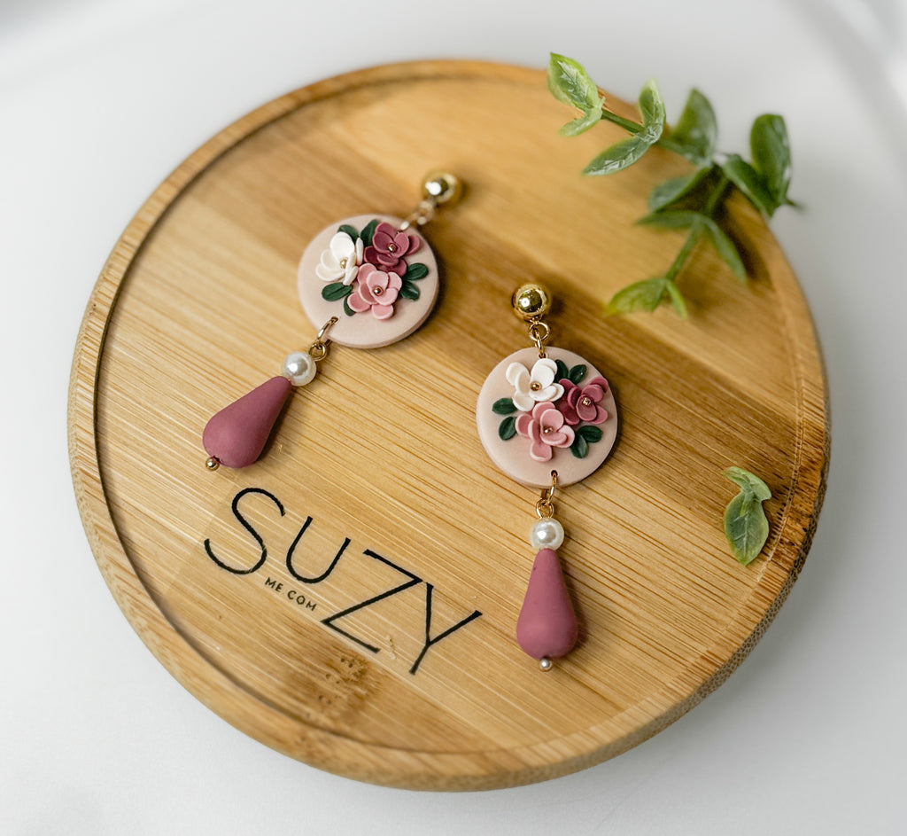 RV5 Blush Garden Floral Earrings – Lightweight Statement Jewelry, Boutique Gift for Her
