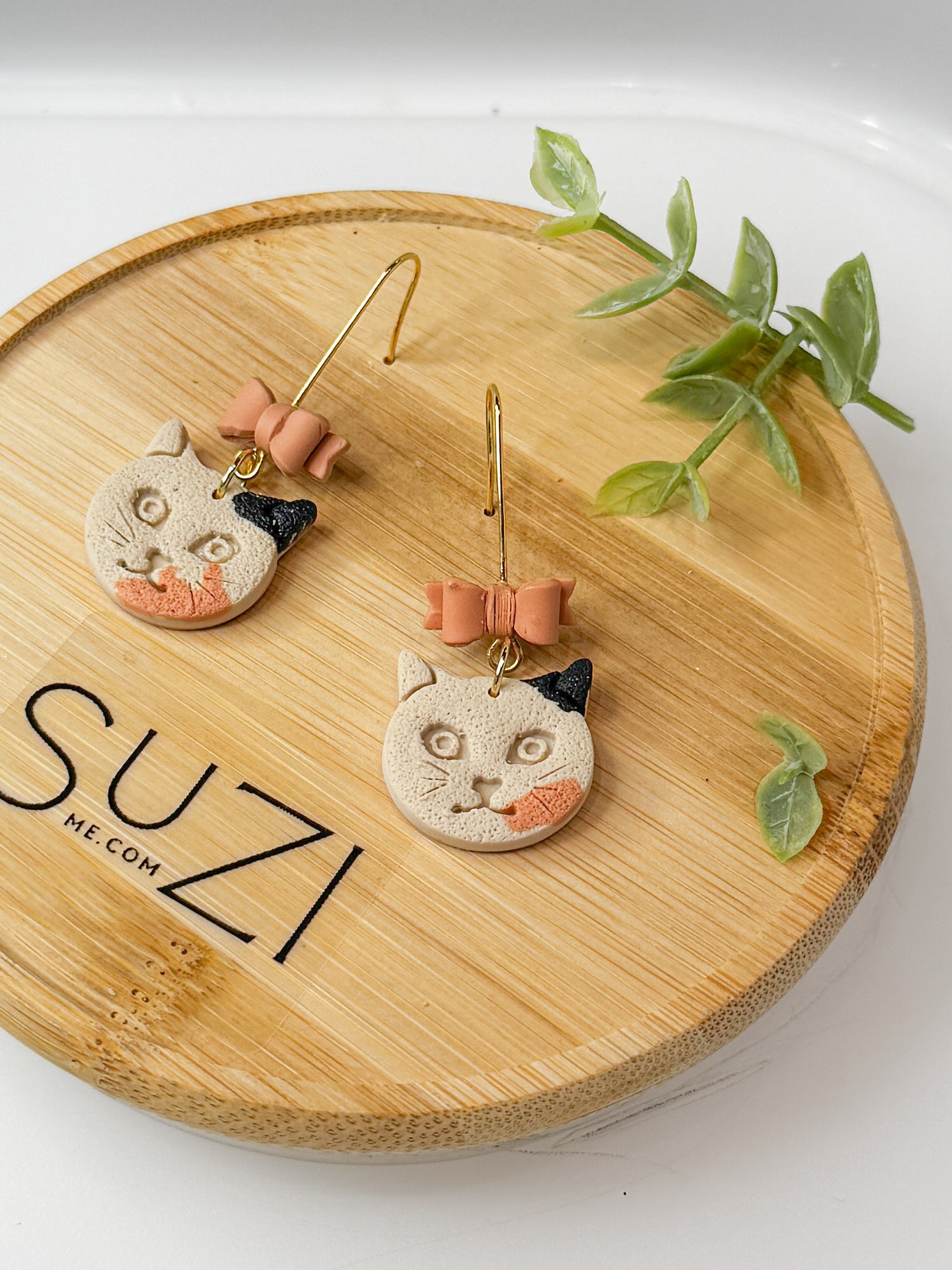 CL1 Cat Lover Jewelry, Cat Earrings, Handmade Polymer Clay Earrings, Cute Animal Lover Gift, Gold