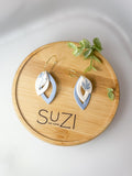 J1 Dove Blue Floral Clay Earrings – Lightweight Bridal & Spring Statement Earrings