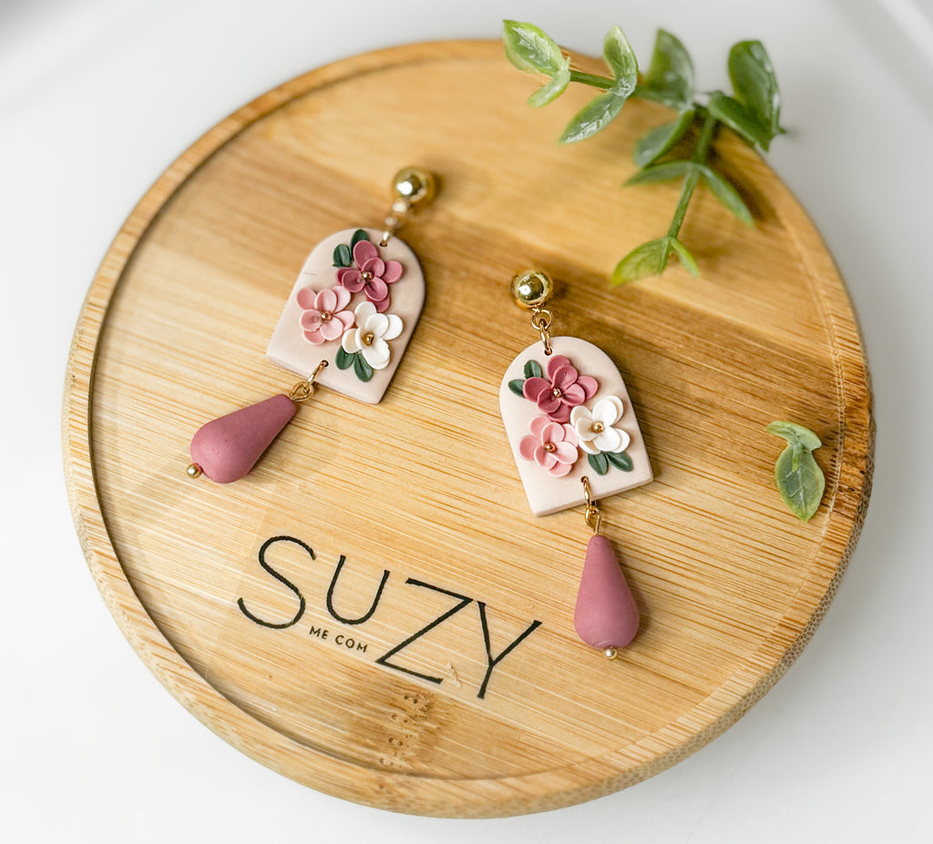 RV3 Blush Garden Floral Earrings – Lightweight Statement Jewelry, Boutique Gift for Her