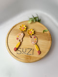 PUG9 Dainty Floral Art Painting Inspired Earrings, Handmade Polymer Clay Dangle, Gift, Soft Colors