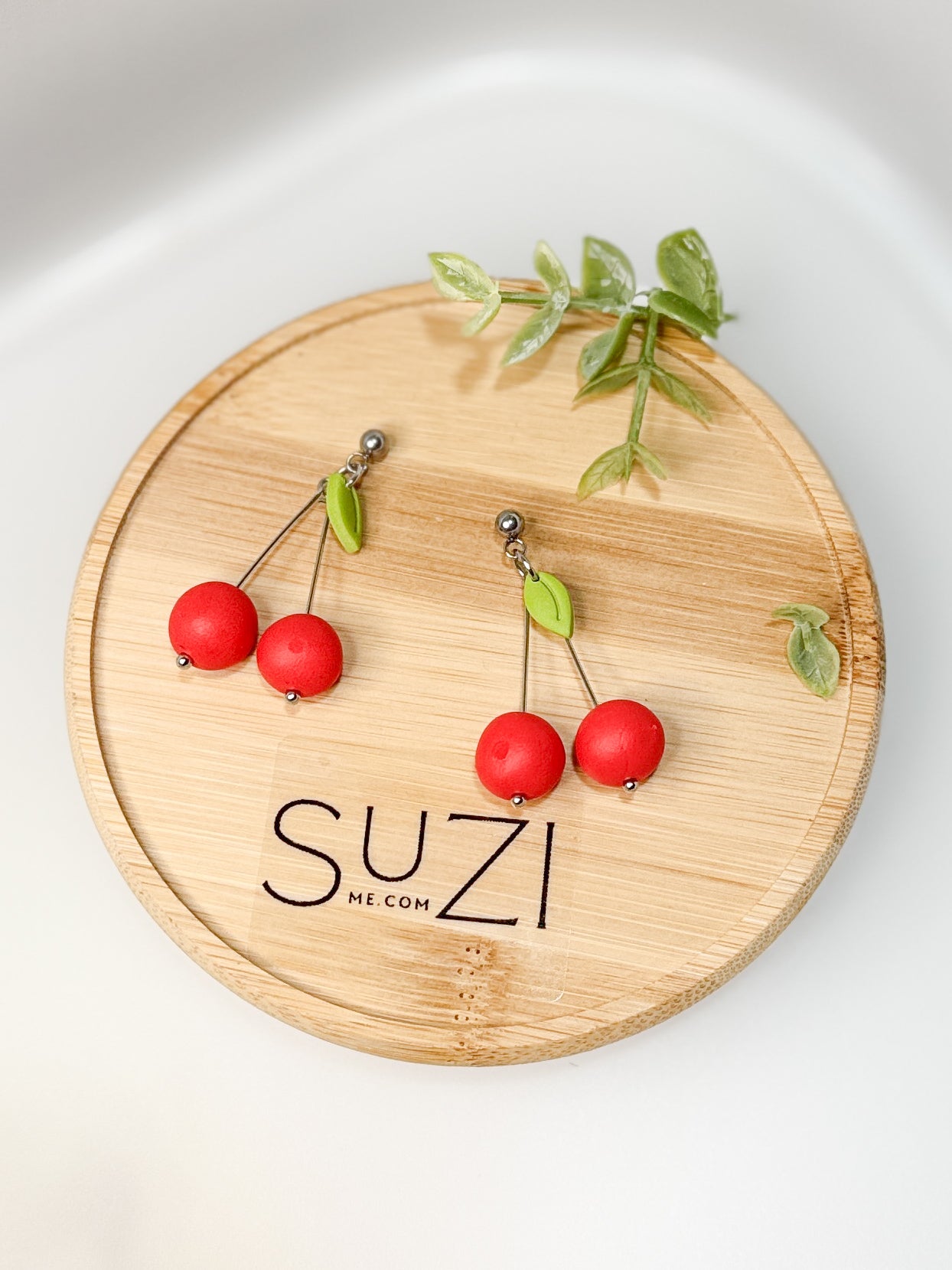 FR11 Fruit Inspired Earrings - Cherries, Lightweight Statement Jewelry, Boutique Gift for Her