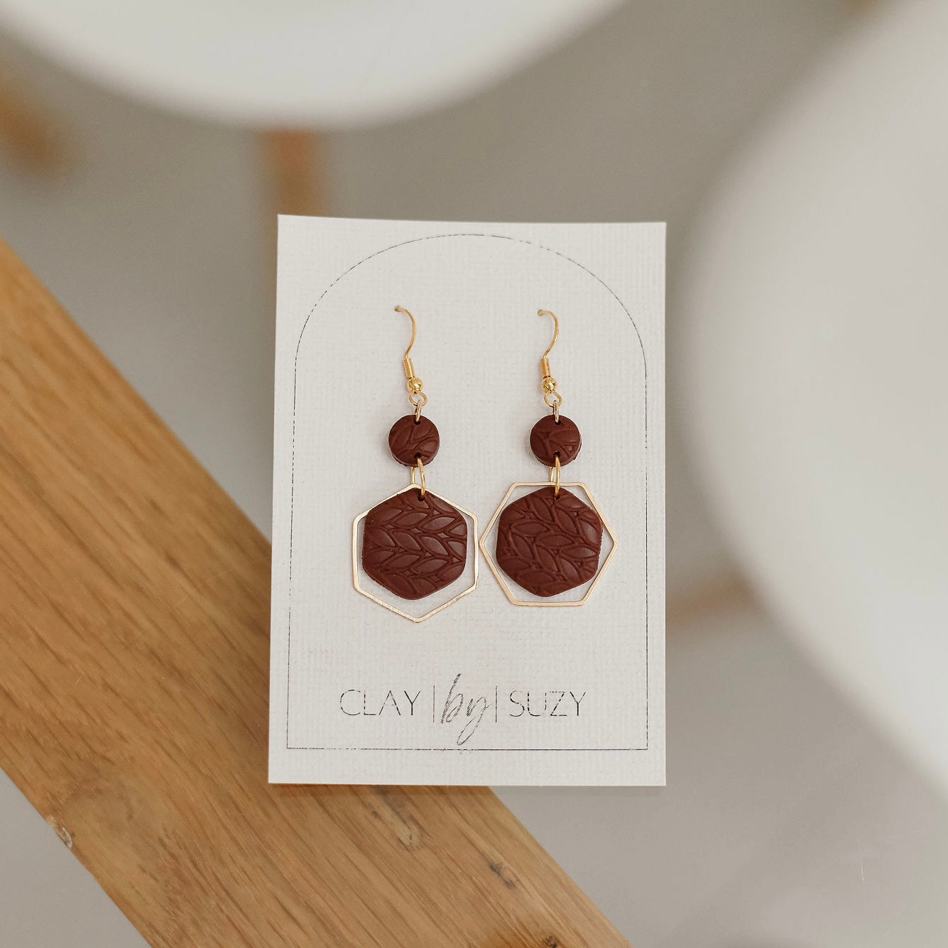 BH4 Boho Dangle Earrings – Neutral Earth Tone Polymer Clay Jewelry – Brown Caramel Burnt Orange Statement Earrings – Lightweight Handmade