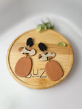 L4 Leopard Print Elegant Everyday Lightweight Dangles, Gold, Black and cream, Polymer Clay Earrings, Boutique Gift for Her