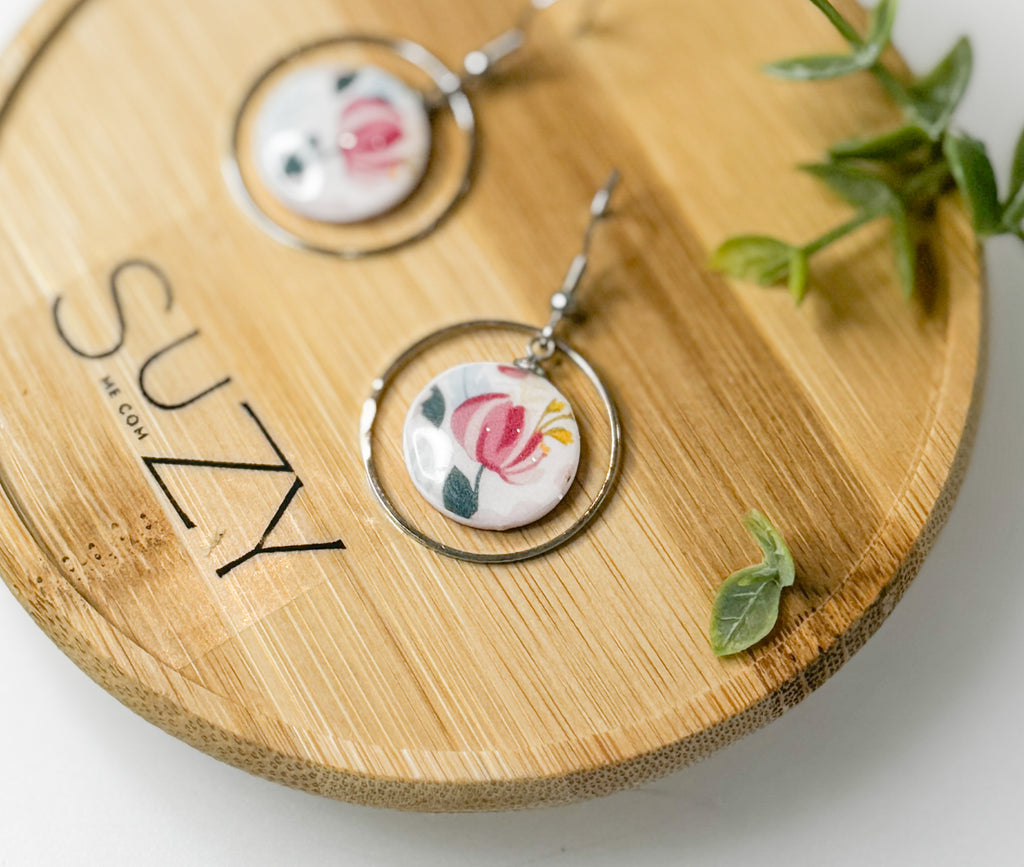 PLF7 Pink Coral Geo Bloom Dangle Earrings – Lightweight Polymer Clay Statement Jewelry