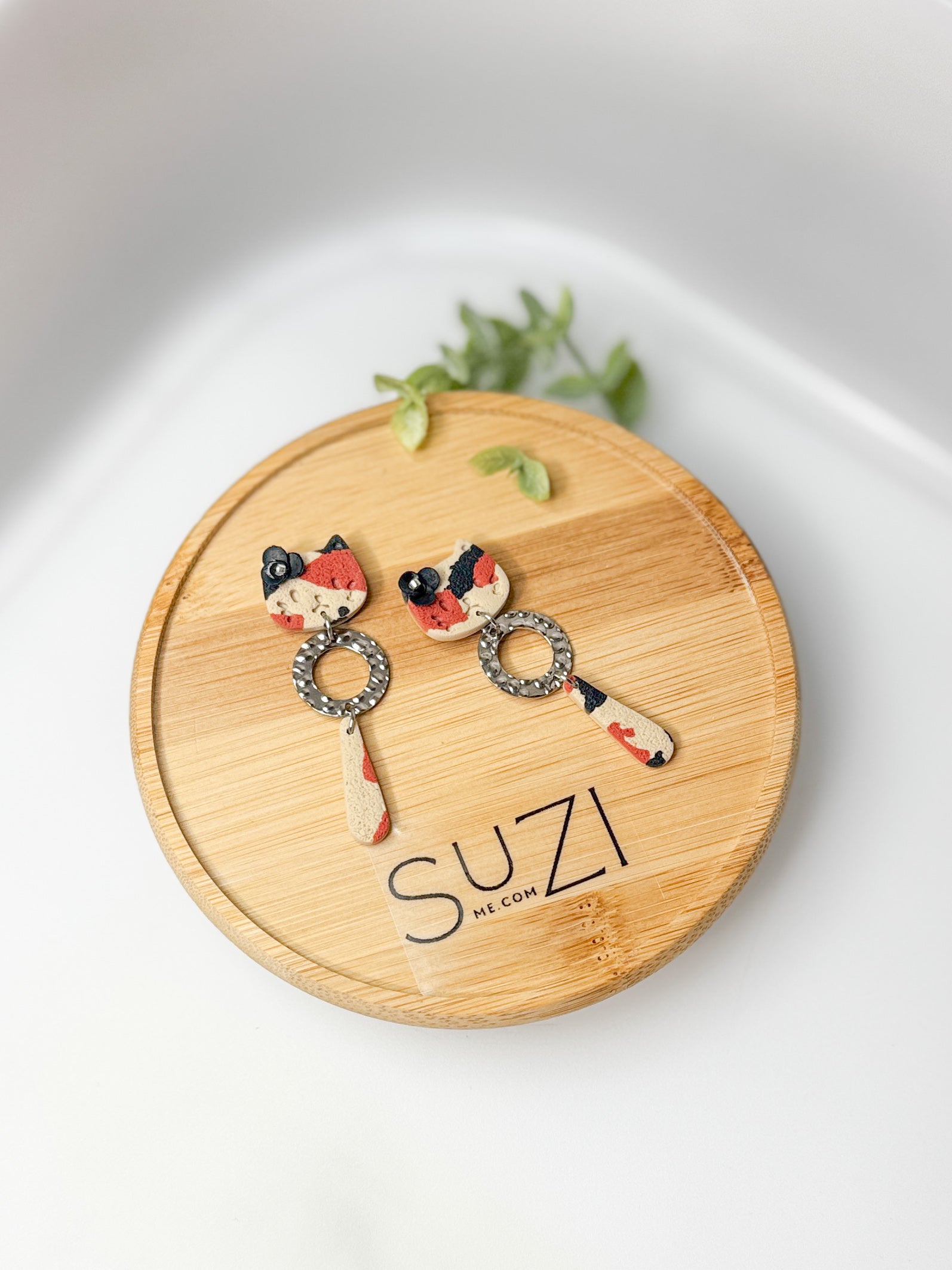 Cute Cat Jewelry, Dangle Cat Design, Handmade Polymer Clay Earrings, Cute Animal Lover Gift, Silver