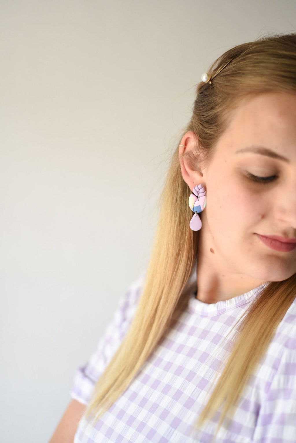 LD1 Lavender Leaf Elegant Everyday Lightweight Dangles, Purple, Pink, Blue, Polymer Clay Earrings, Boutique Gift for Her
