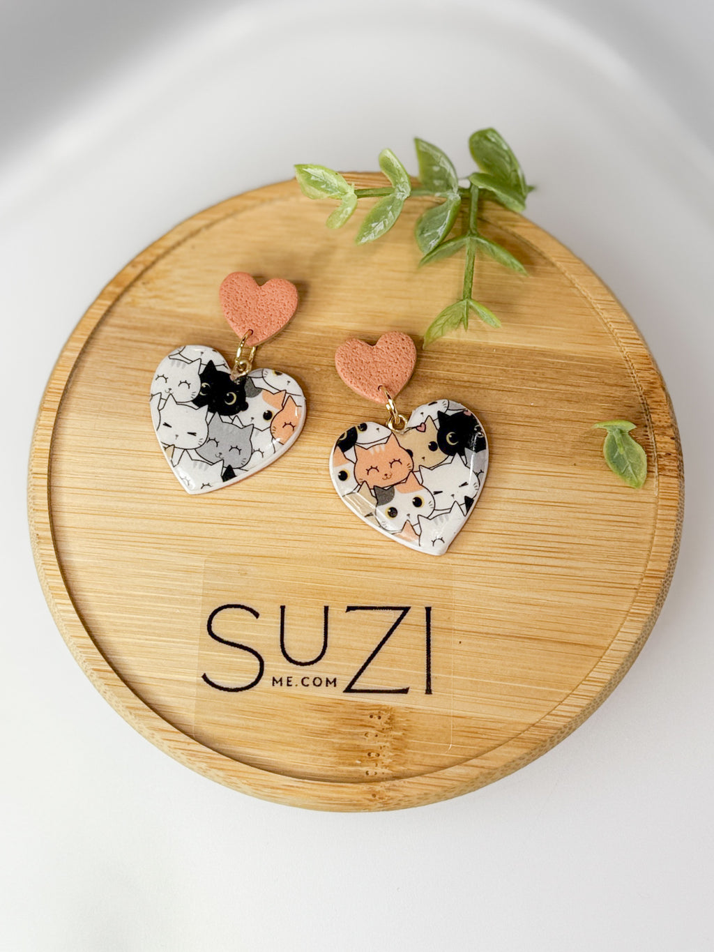 CL3 Cat Lover Jewelry, Cat Earrings, Handmade Polymer Clay Earrings, Cute Animal Lover Gift, Gold