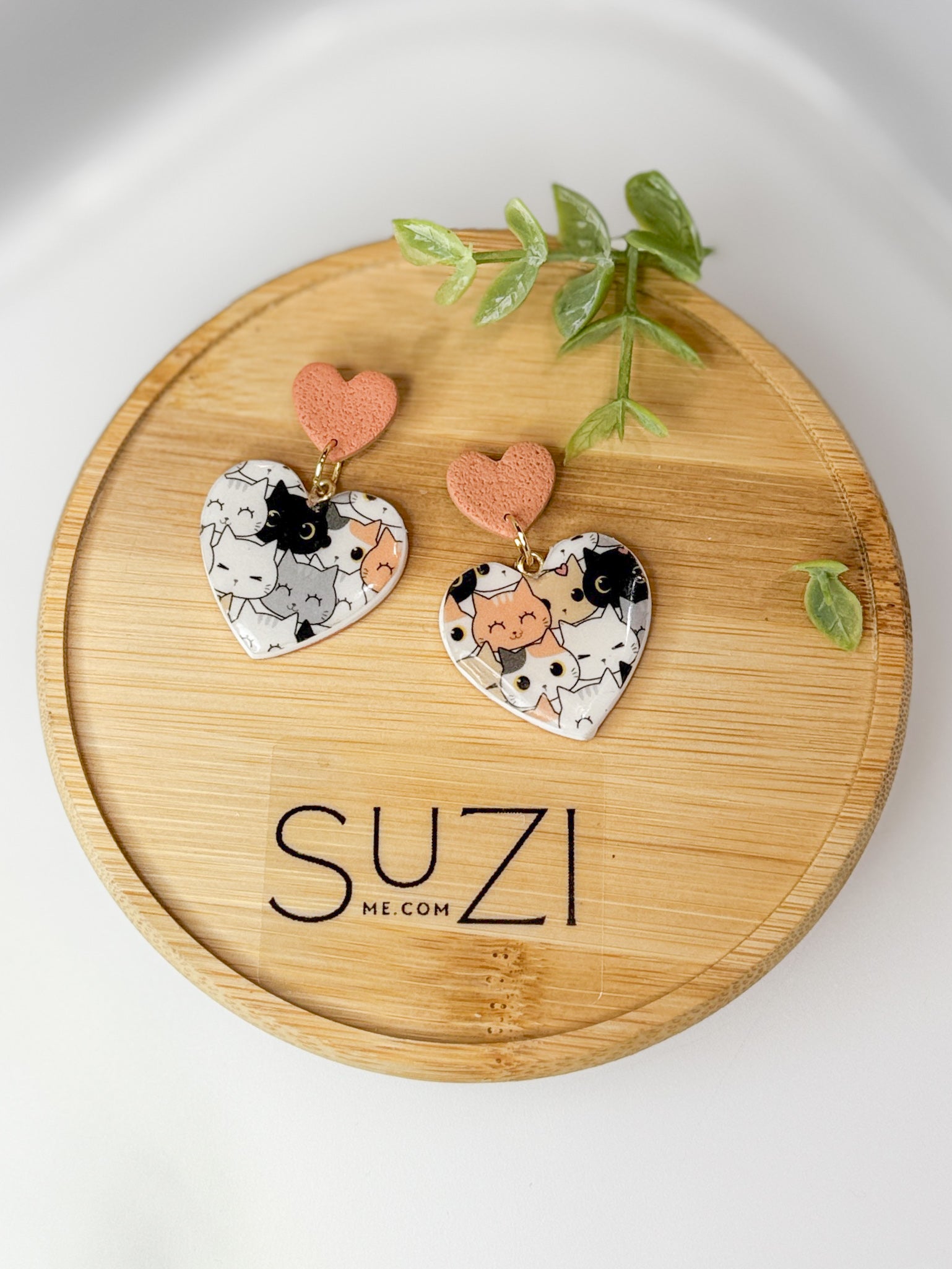 CL3 Cat Lover Jewelry, Cat Earrings, Handmade Polymer Clay Earrings, Cute Animal Lover Gift, Gold