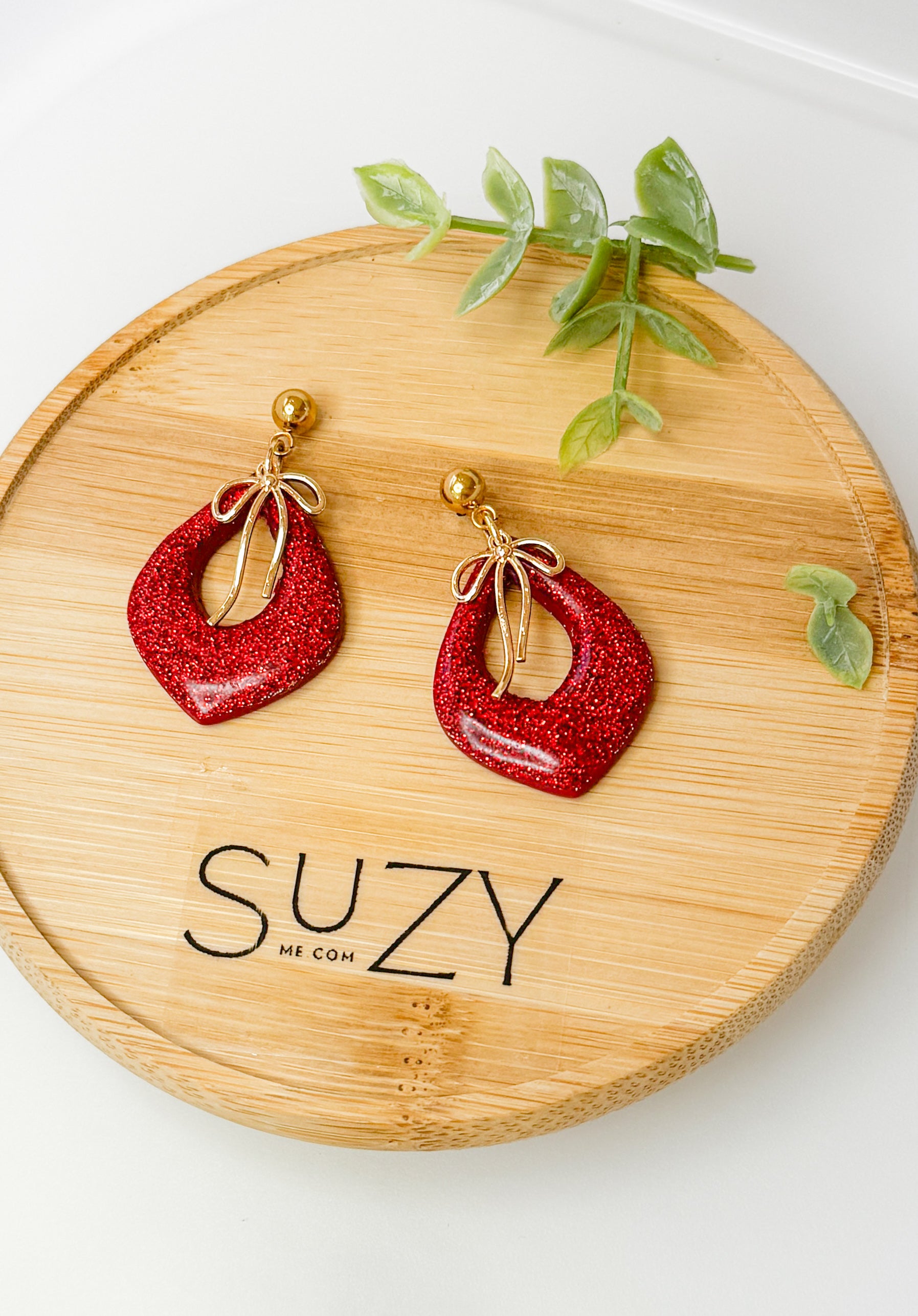 Sparkly Red 2 Handmade Polymer Clay Earrings, Everyday Wear, Glitter