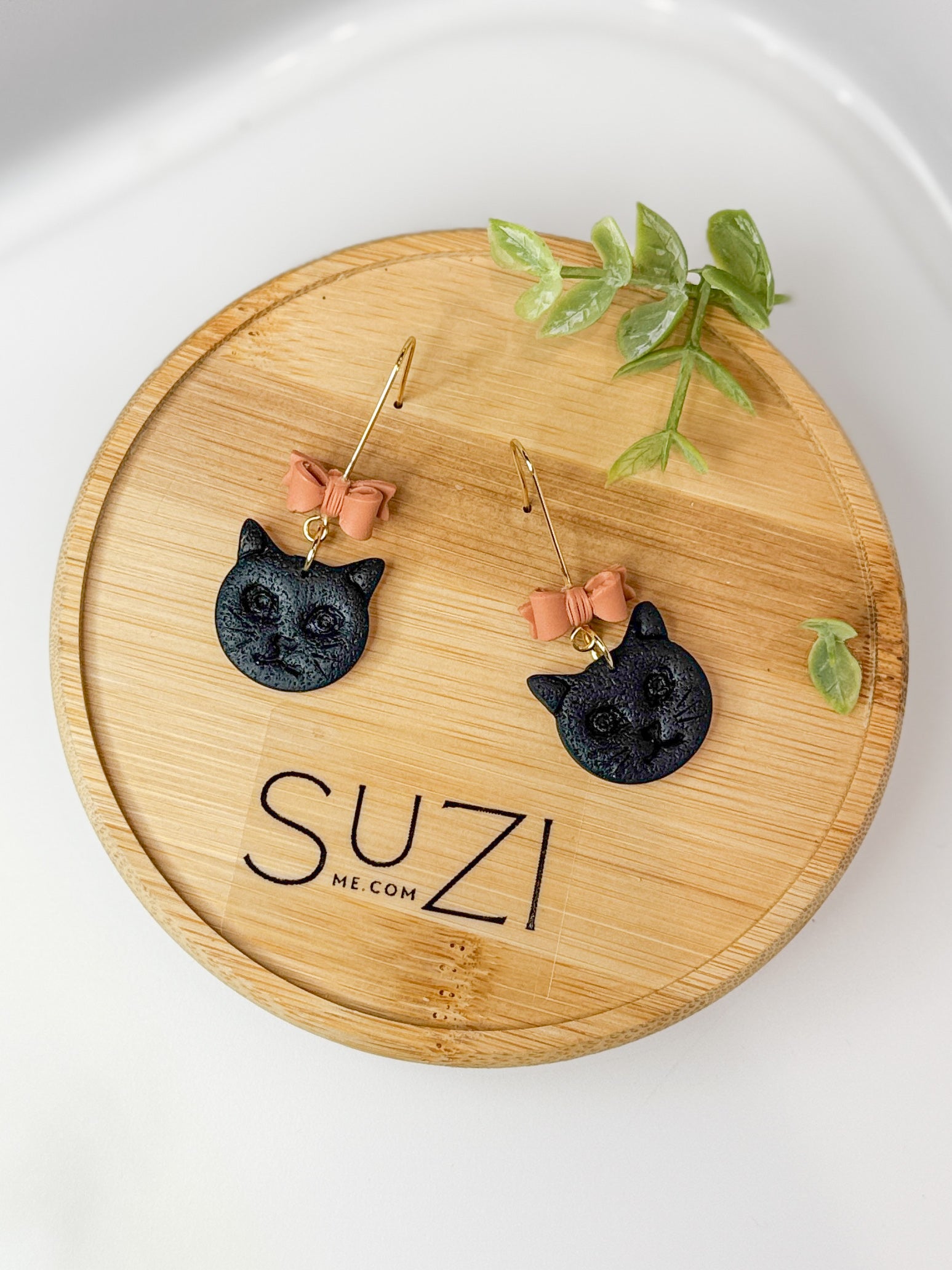 CL1 Cat Lover Jewelry, Cat Earrings, Handmade Polymer Clay Earrings, Cute Animal Lover Gift, Gold