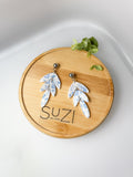 Elegant Blue Leaf Drop Earrings, Triple Dangle Design, Lightweight Polymer Clay Jewelry