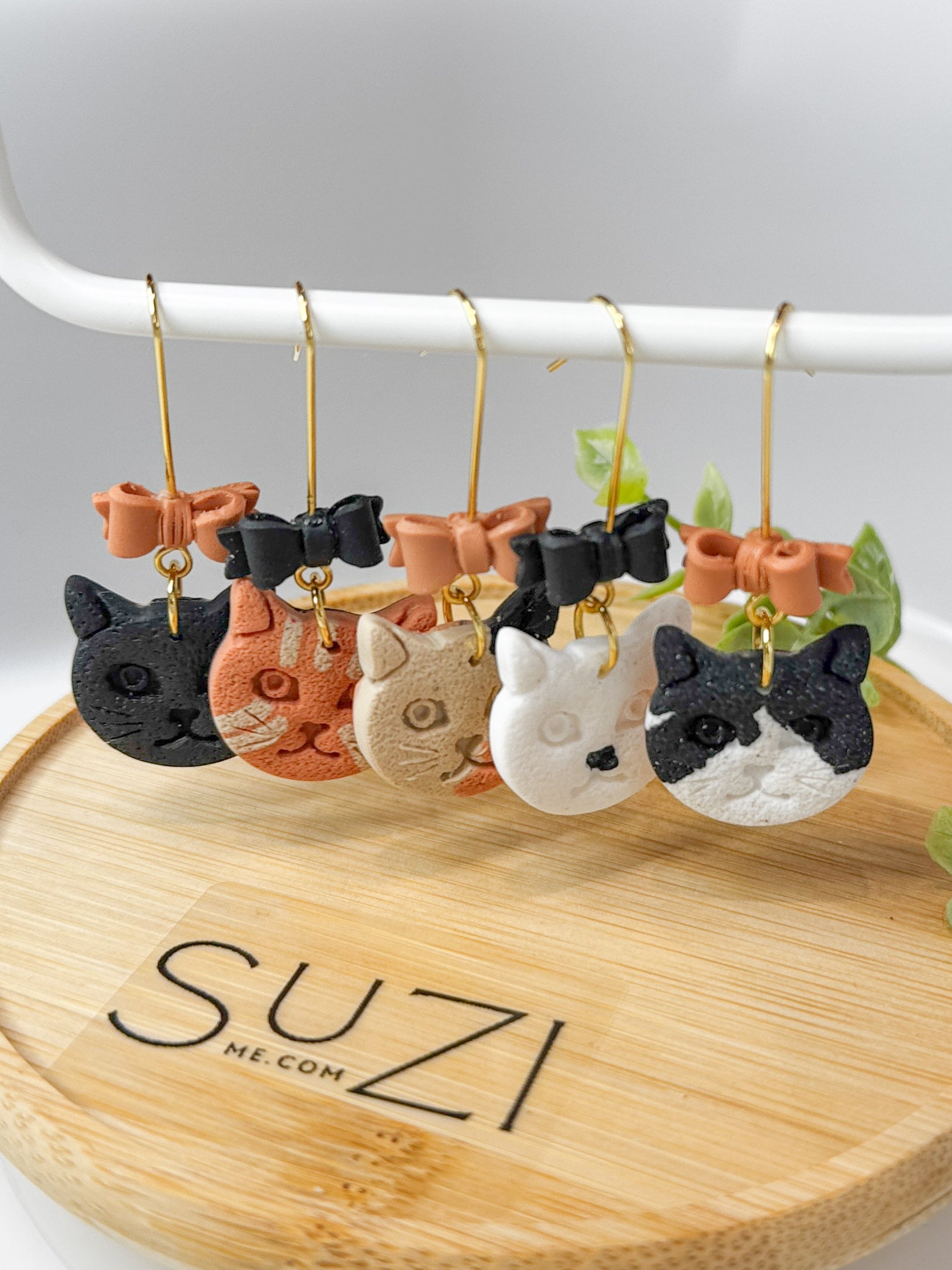 CL1 Cat Lover Jewelry, Cat Earrings, Handmade Polymer Clay Earrings, Cute Animal Lover Gift, Gold