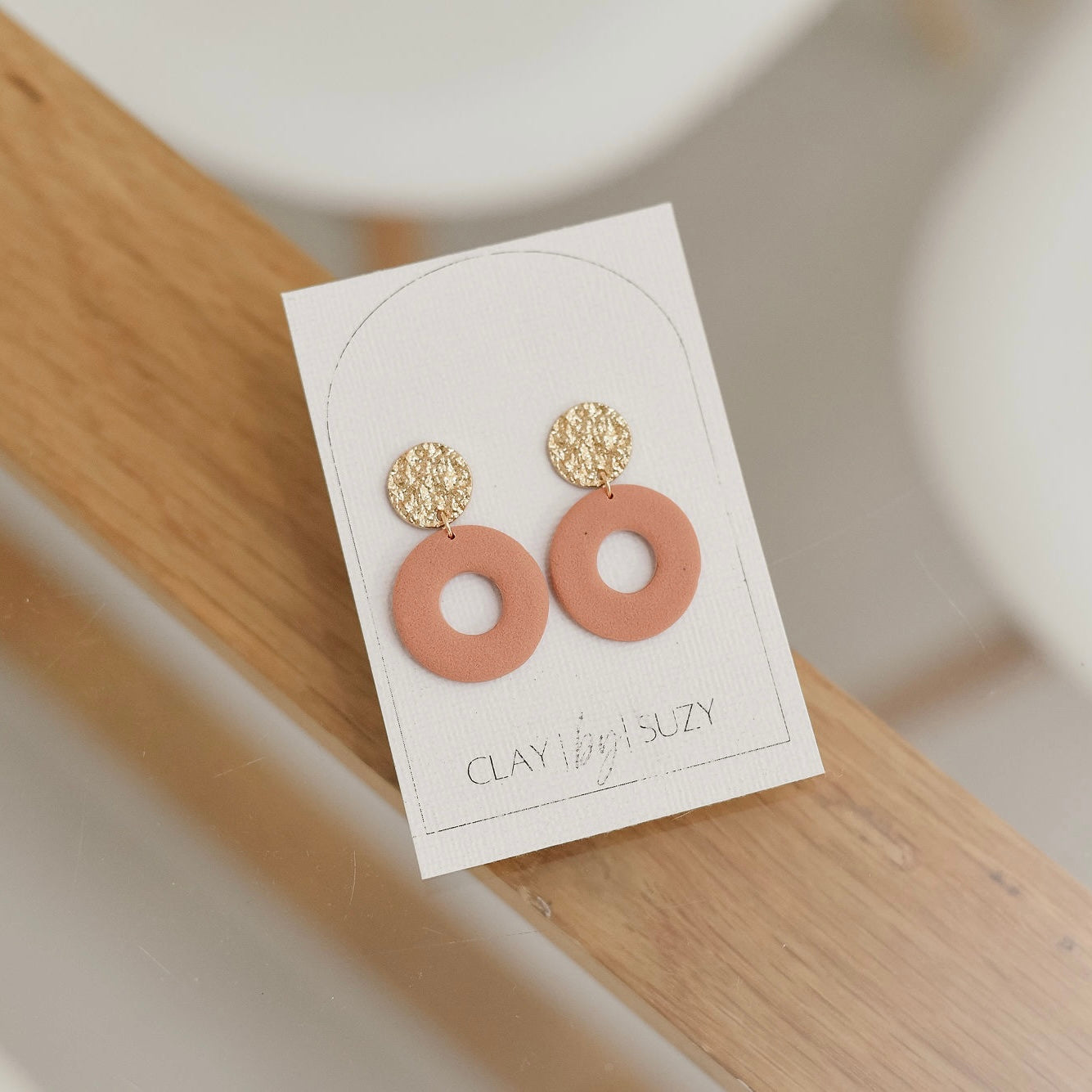 BH3 Boho Dangle Earrings – Neutral Earth Tone Polymer Clay Jewelry – Brown Caramel Burnt Orange Statement Earrings – Lightweight Handmade