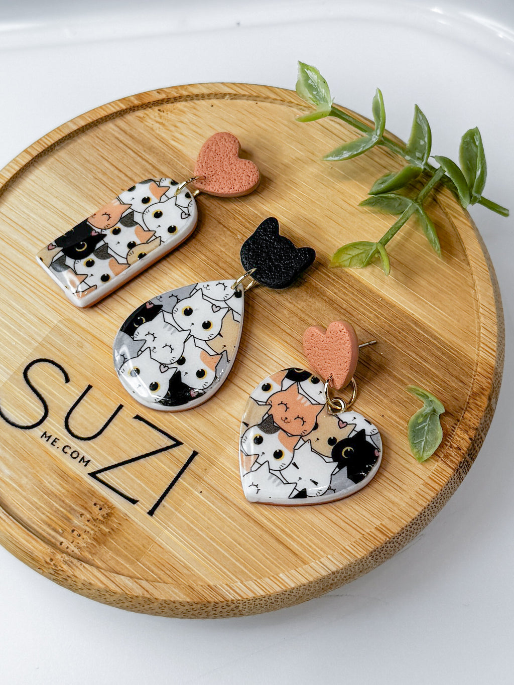 CL3 Cat Lover Jewelry, Cat Earrings, Handmade Polymer Clay Earrings, Cute Animal Lover Gift, Gold