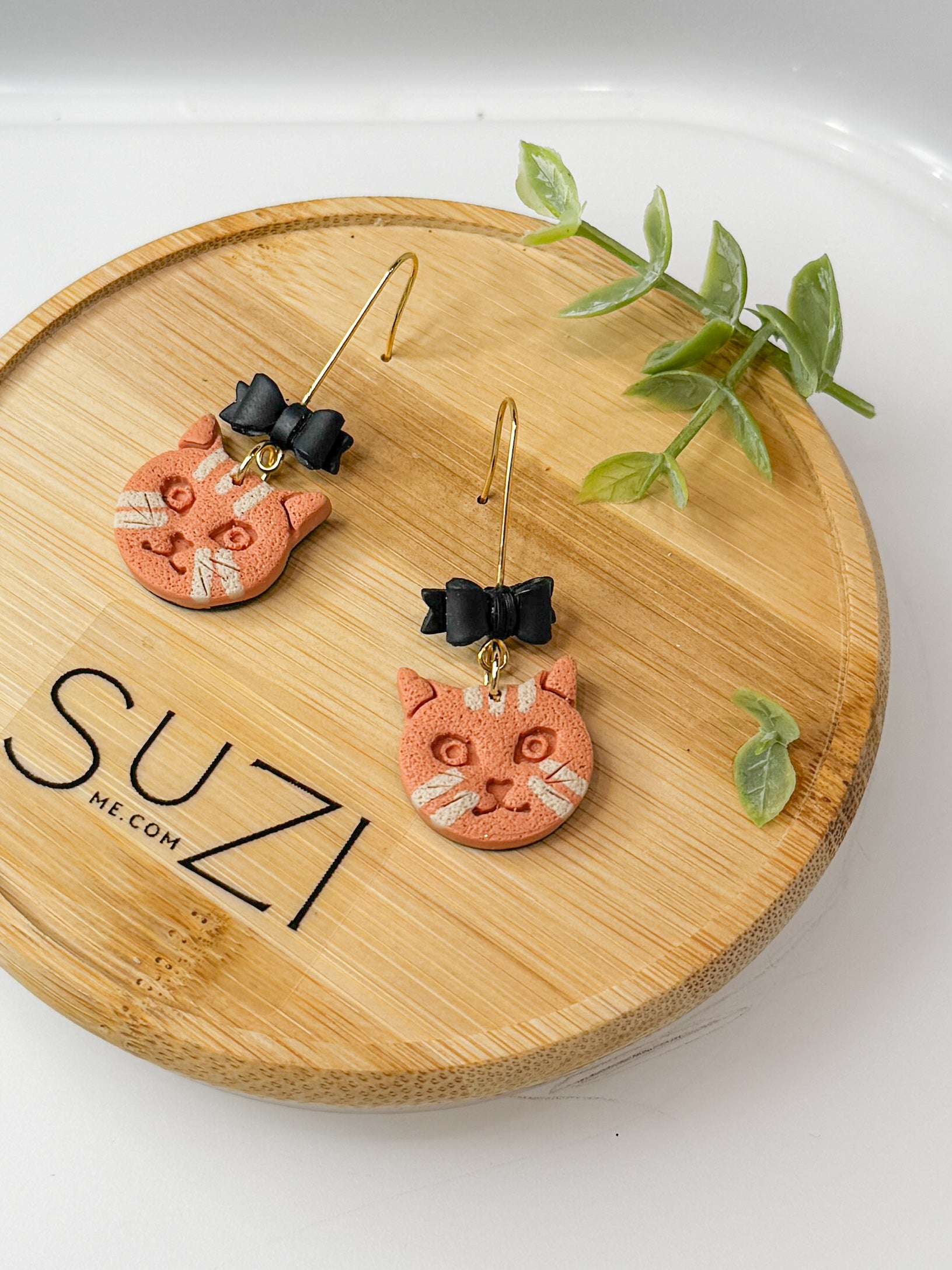 CL1 Cat Lover Jewelry, Cat Earrings, Handmade Polymer Clay Earrings, Cute Animal Lover Gift, Gold