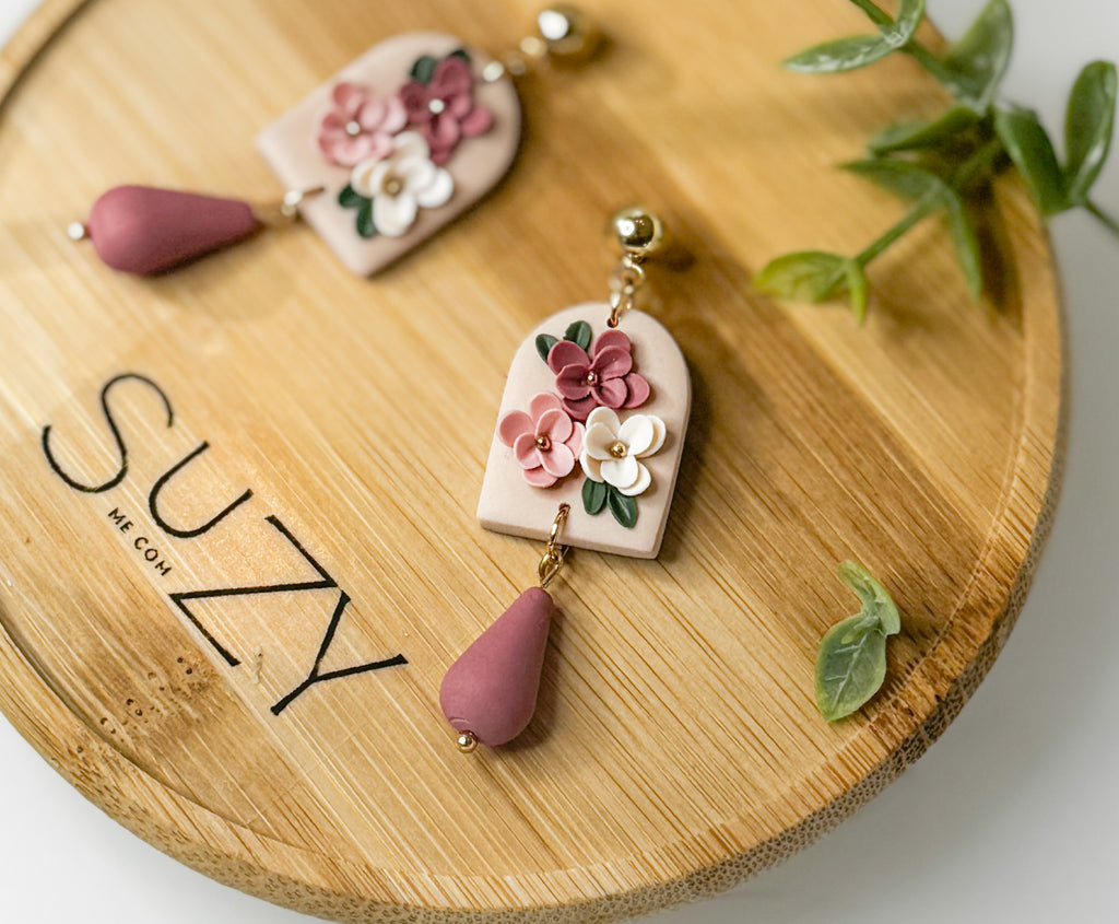 RV3 Blush Garden Floral Earrings – Lightweight Statement Jewelry, Boutique Gift for Her
