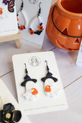 LH2 Witch Ghost Pumpkin Earrings – Cute Halloween Polymer Clay Lightweight Dangle Earrings | Hypoallergenic Stainless Steel | Gift for Her | Boutique