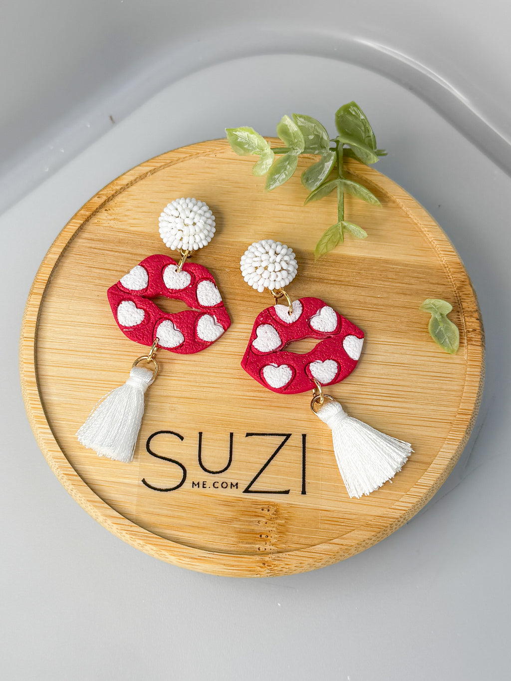 L16 Heart Inspired Earrings, Handmade Polymer Clay Jewelry, Neutral Soft Tones, Red