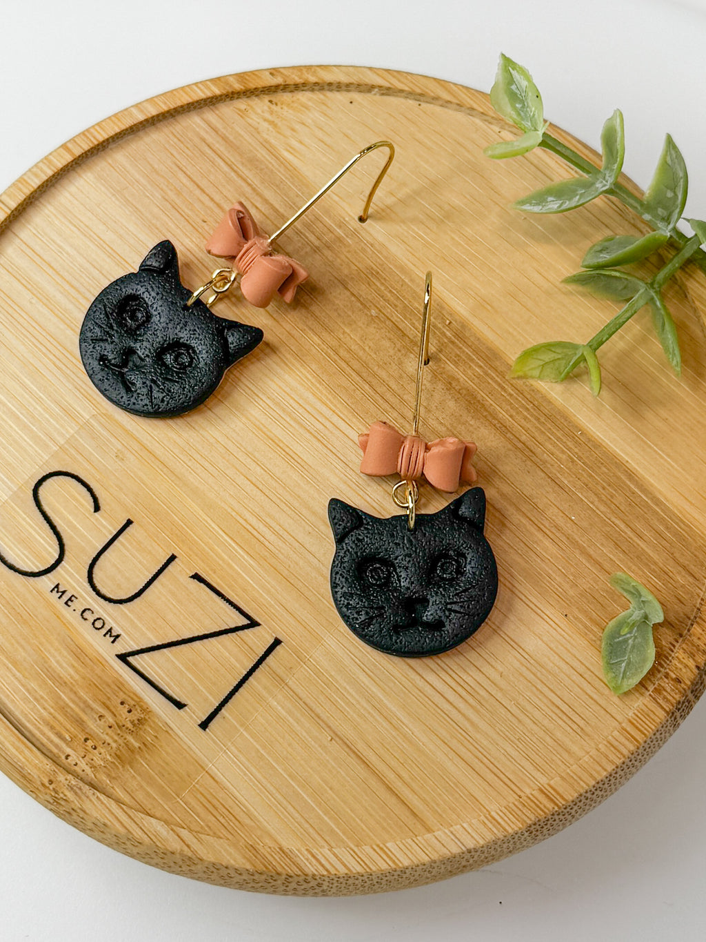 CL1 Cat Lover Jewelry, Cat Earrings, Handmade Polymer Clay Earrings, Cute Animal Lover Gift, Gold