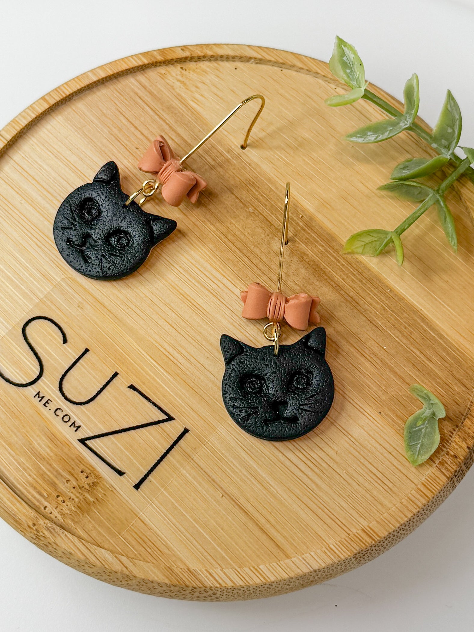 CL1 Cat Lover Jewelry, Cat Earrings, Handmade Polymer Clay Earrings, Cute Animal Lover Gift, Gold
