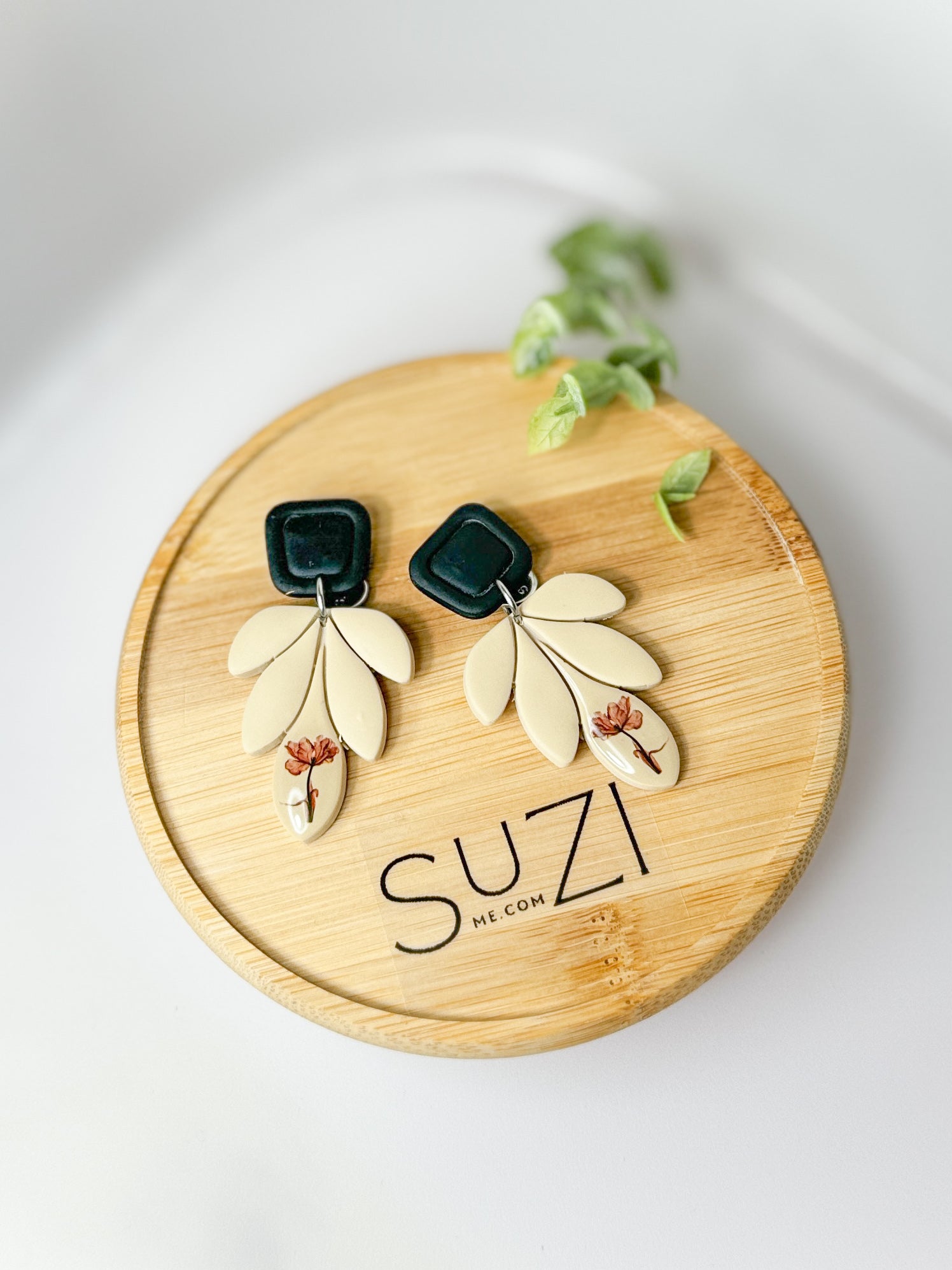 Leaf Elegant Everyday Lightweight Dangles, Cream, Polymer Clay Earrings, Boutique Gift for Her