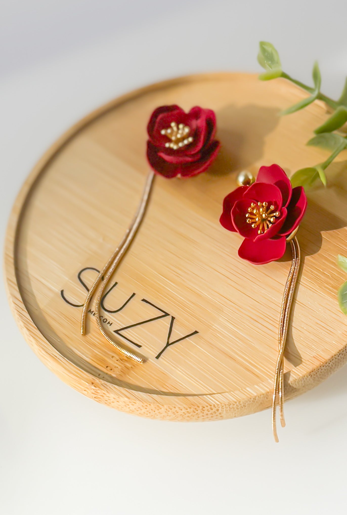 Delicate Red Flower With Gold Dangles, Lightweight Handmade Jewelry, Boutique Gift for Her