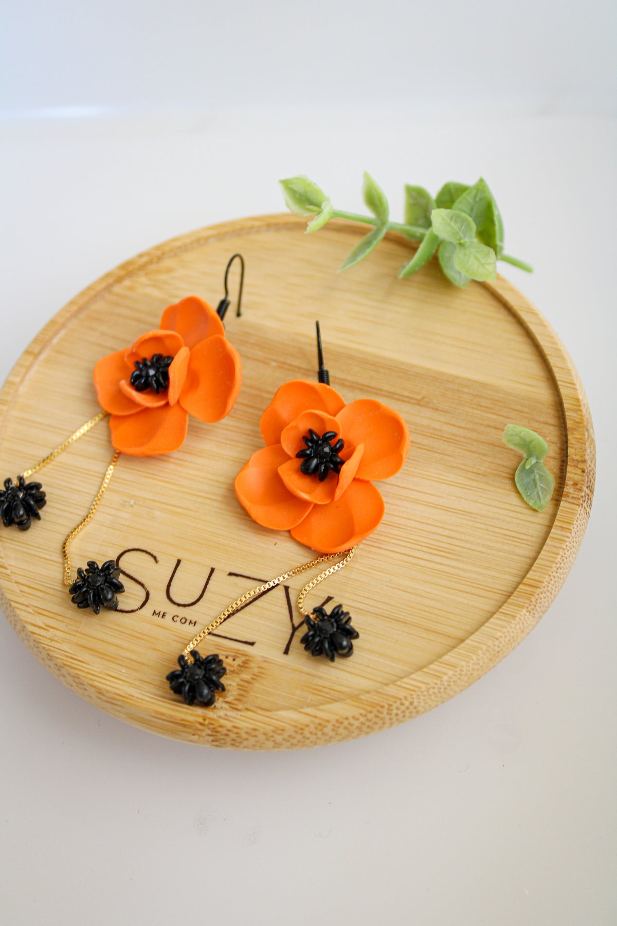 LH7 Floral Spider Earrings – Cute Halloween Polymer Clay Lightweight Orange Dangle Earrings | Hypoallergenic Stainless Steel | Gift for Her | Boutique.