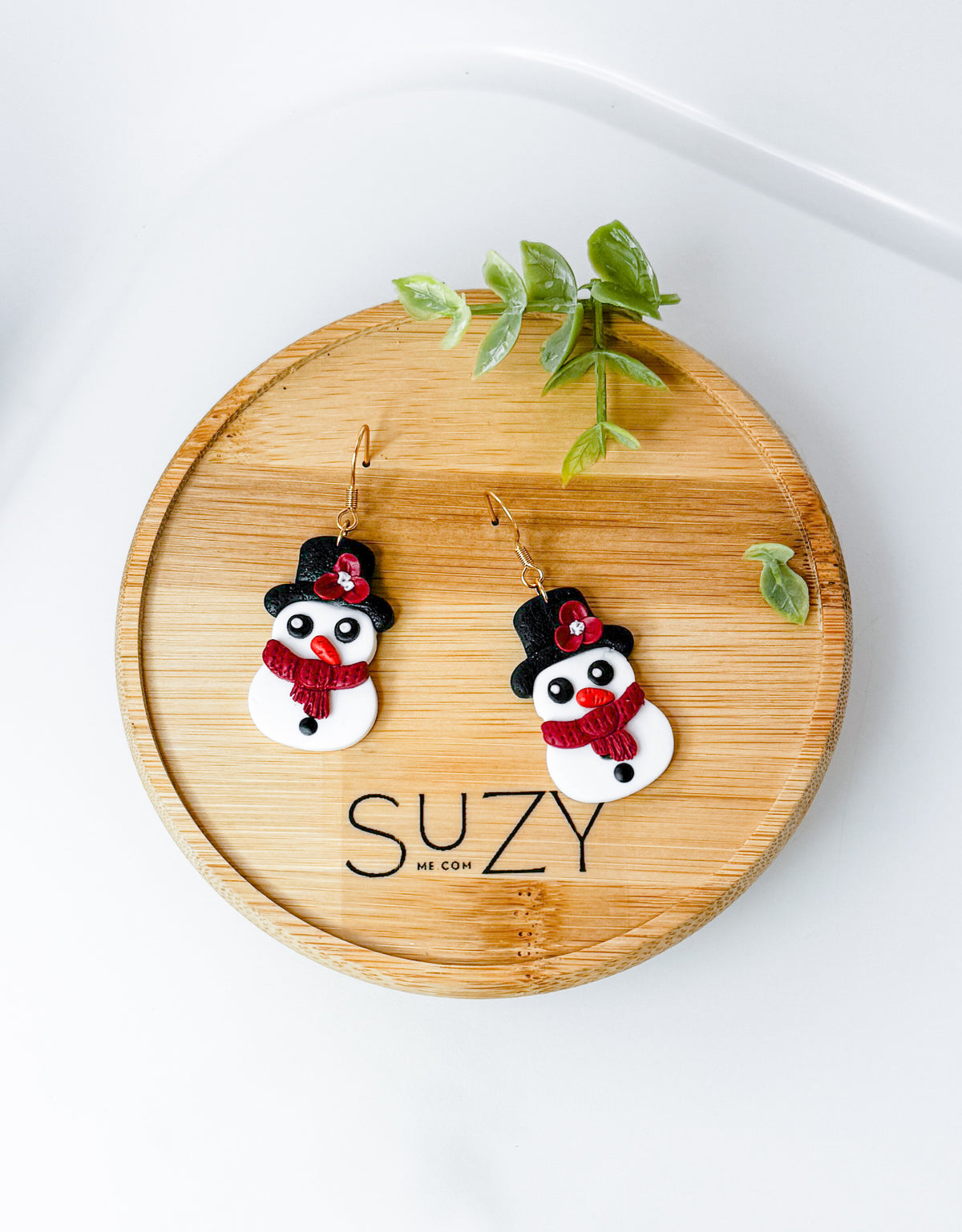 Handmade Snowman Christmas Earrings – Cute Polymer Clay Holiday Dangle Earrings, Festive Stocking Stuffer Gift, stainless steel