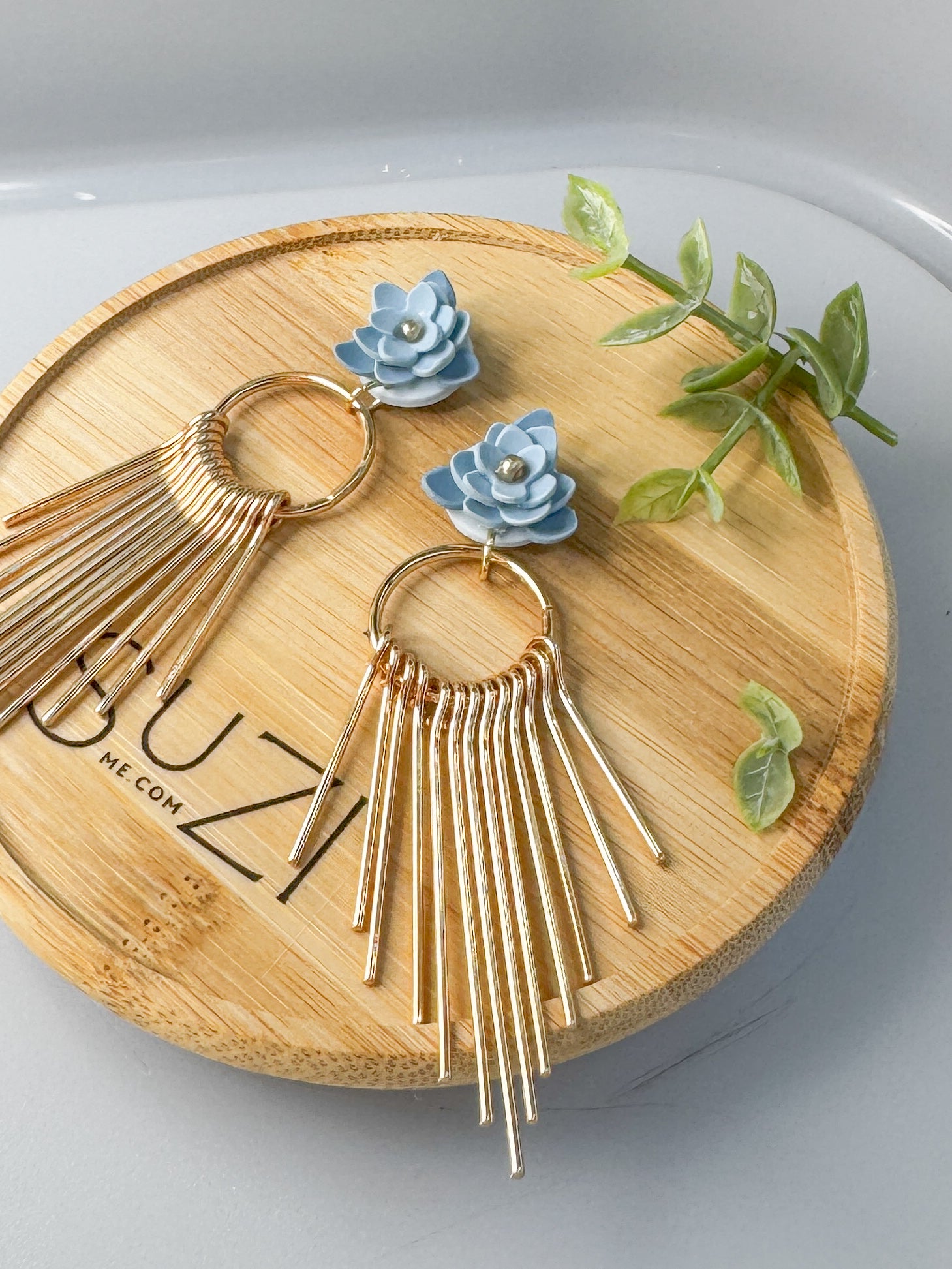 J17 Dove Blue Floral Clay Earrings – Lightweight Bridal & Spring Statement Earrings