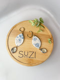J11 Dove Blue Floral Clay Earrings – Lightweight Bridal & Spring Statement Earrings
