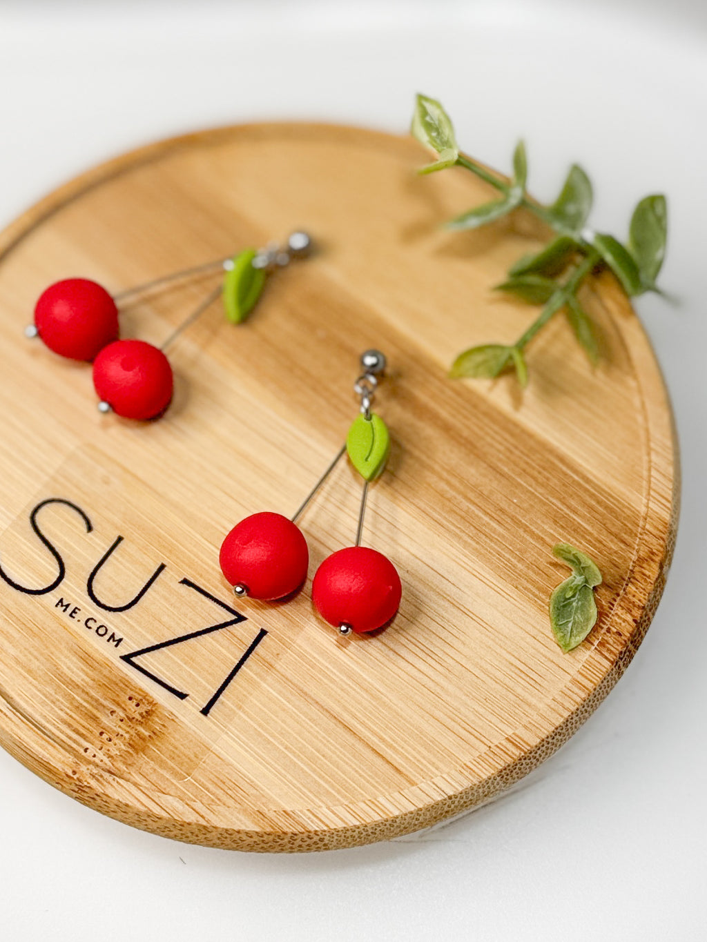 FR11 Fruit Inspired Earrings - Cherries, Lightweight Statement Jewelry, Boutique Gift for Her