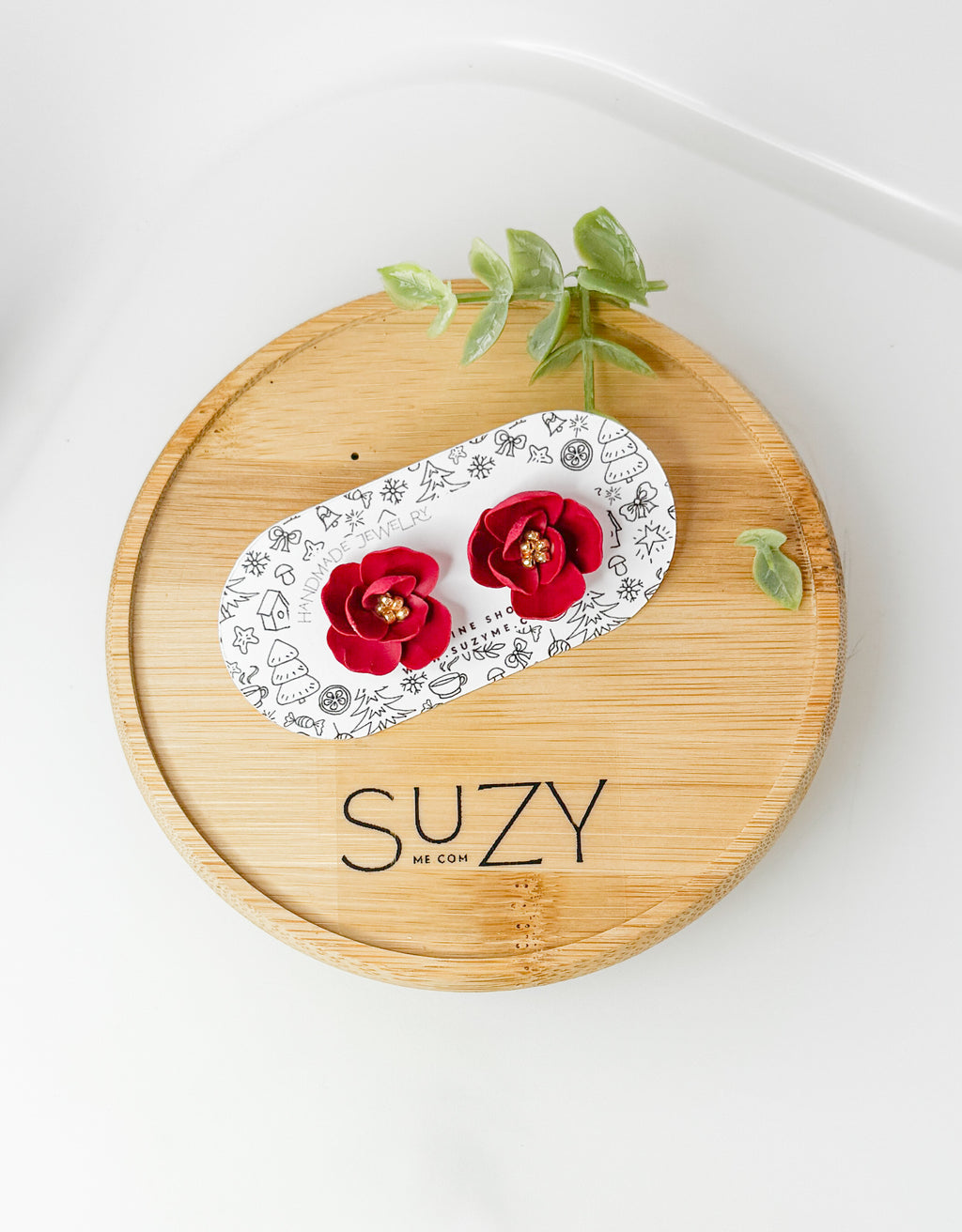 Delicate Red Flower With Gold, Lightweight Handmade Jewelry, Boutique Gift for Her, STUDS