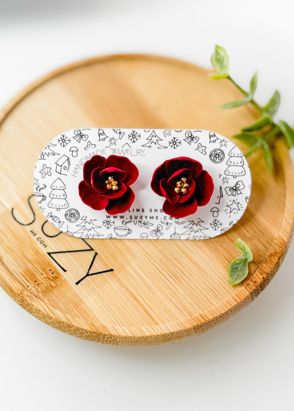 Delicate Red Flower With Gold, Lightweight Handmade Jewelry, Boutique Gift for Her, STUDS