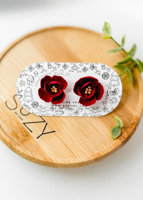 Delicate Red Flower With Gold, Lightweight Handmade Jewelry, Boutique Gift for Her, STUDS