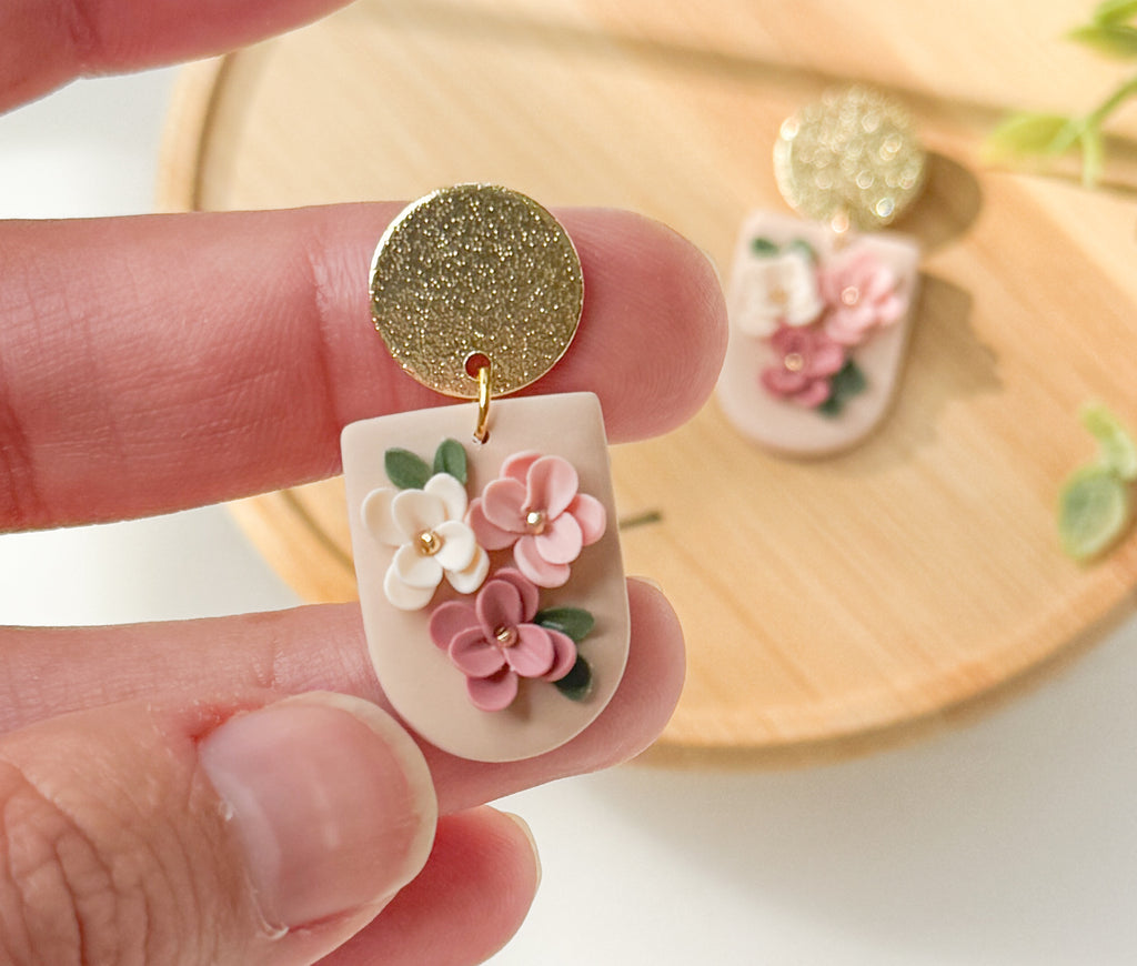 RV7 Blush Garden Floral Earrings – Lightweight Statement Jewelry, Boutique Gift for Her